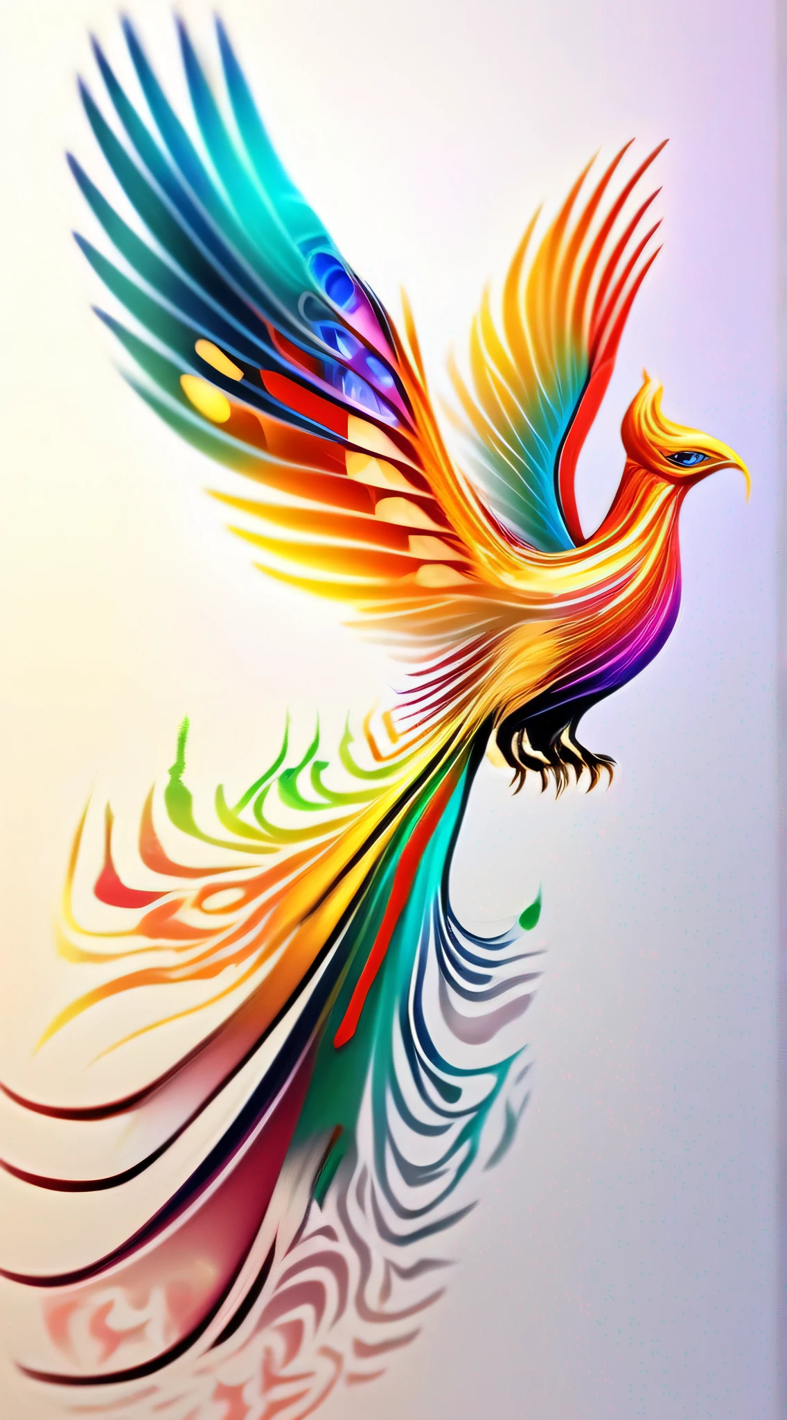 A gorgeous colorful phoenix,Spread your wings and fly,(vibrant with colors:1.3),(Long, gorgeous tail:1.3),(Fly sideways in the air),(((Close up in the middle and near range))),Shining with seven colors of light,(Every detail depicted in detail),Like a work of art。((clean backdrop:1.4)),A stunning picture。(((photorealestic))),Ultra photo realsisim,super-fine,超高分辨率,8K,Premium wallpapers,Highest image quality,(Do not appear in human form)