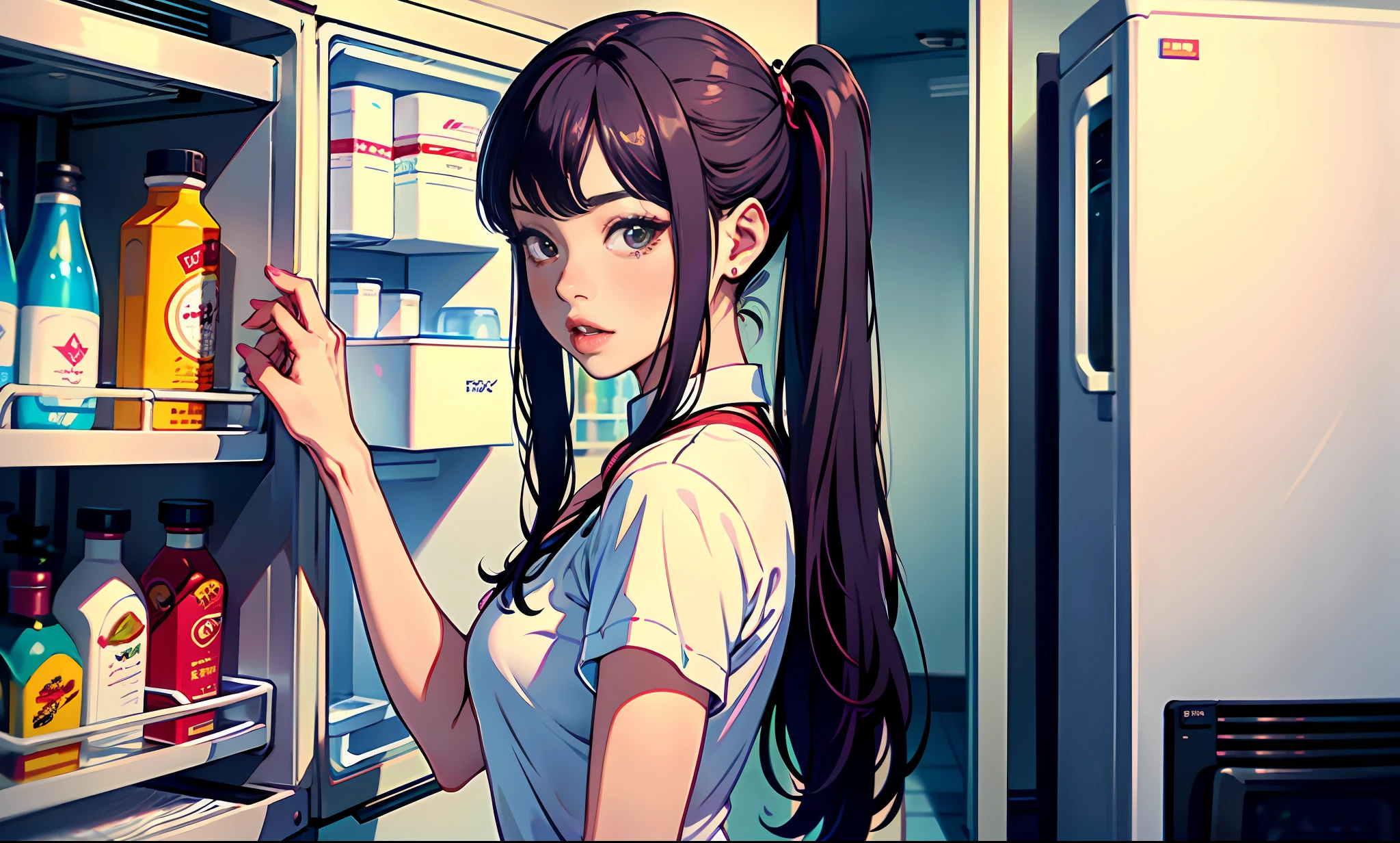 a close up of a woman with long hair standing in front of a refrigerator, blackpink jennie, jossi of blackpink, straight hairstyle, with long hair, portrait of jossi of blackpink, violet long hair, gongbi, sha xi, pigtails hairstyle, jaeyeon nam, taejune kim, the hime cut, roseanne park of blackpink