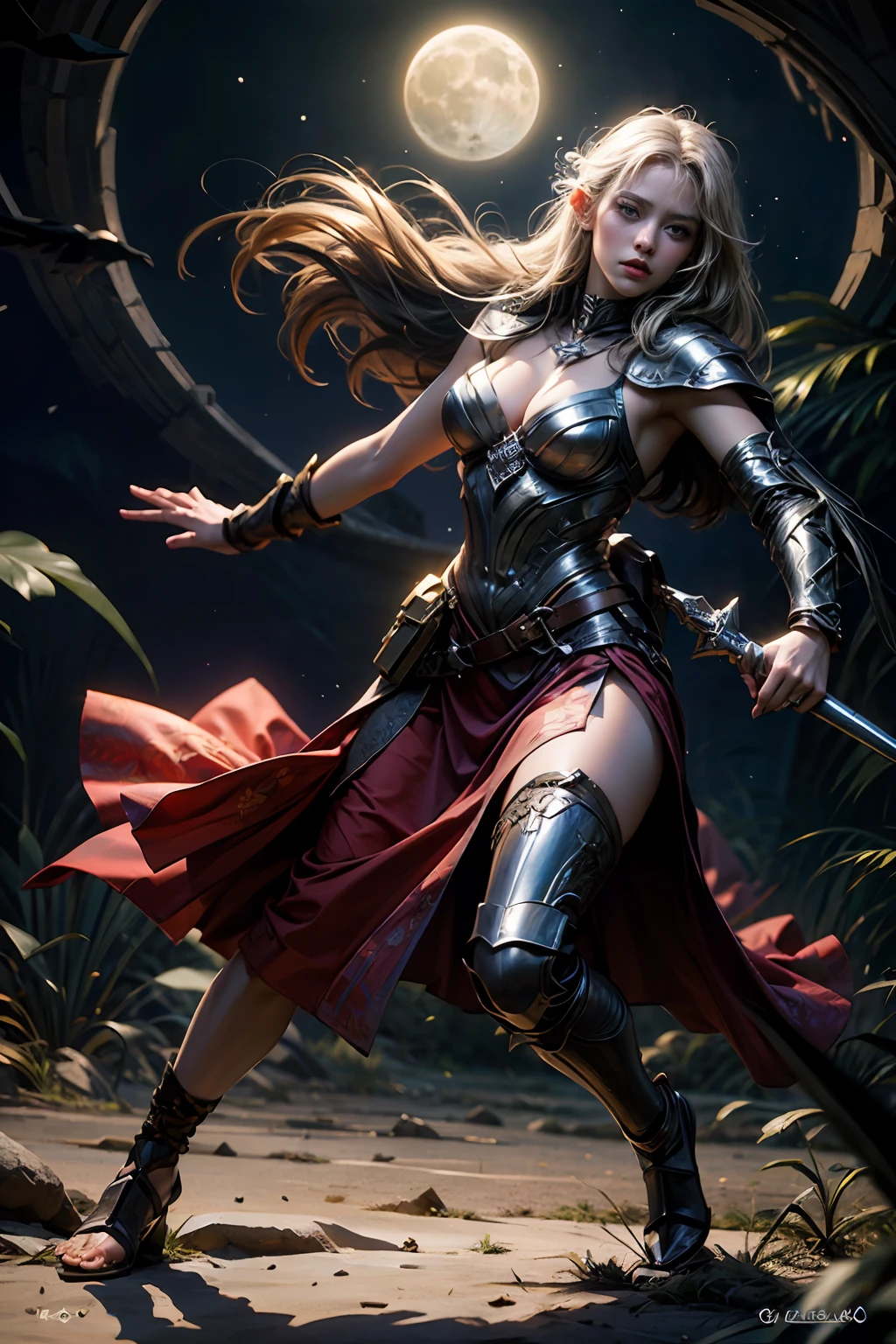 Elven Warrior Princess, moonshimmer cove, iridescent moonlight, secluded beaches, sanctuary of lunar spirits, (realisitic, realistic background, high resolucion, Distinct image:1.2), (Very complex, detailed light, detailed shadow:1.1), (F4 key, 1/800s, ISO 100, raw)