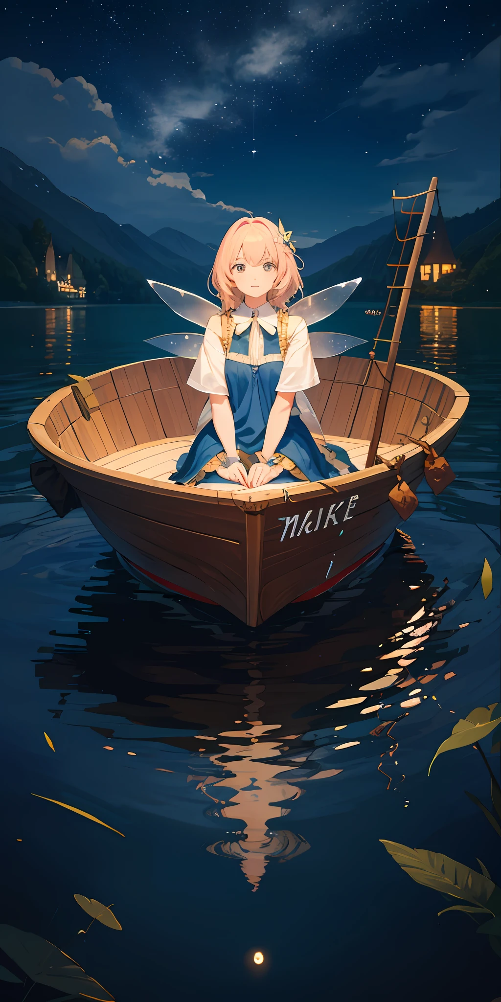 with the sky full of stars，Reflection of the lake，There are fairies in one boat