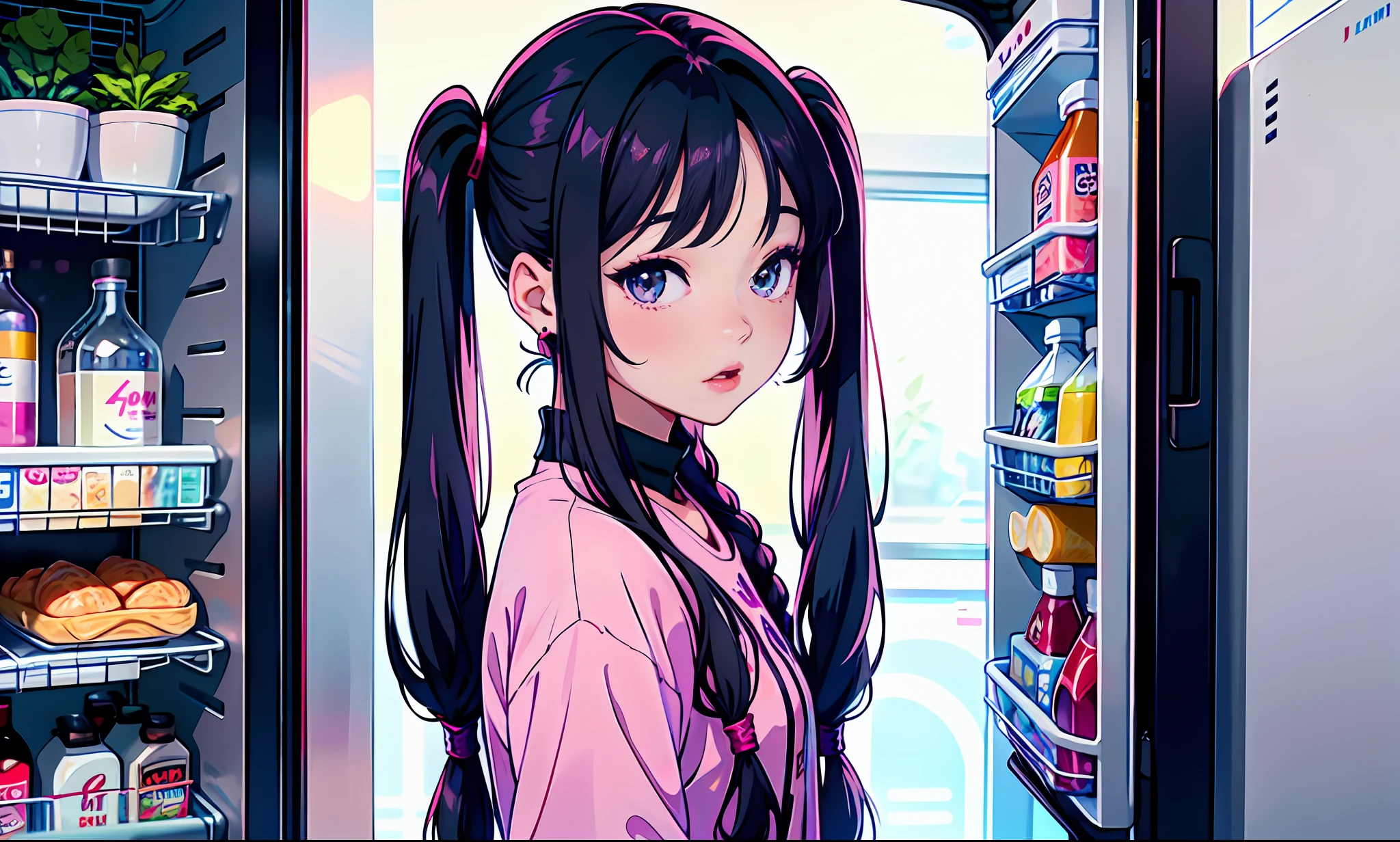 a close up of a woman with long hair standing in front of a refrigerator, blackpink jennie, jossi of blackpink, straight hairstyle, with long hair, portrait of jossi of blackpink, violet long hair, gongbi, sha xi, pigtails hairstyle, jaeyeon nam, taejune kim, the hime cut, roseanne park of blackpink