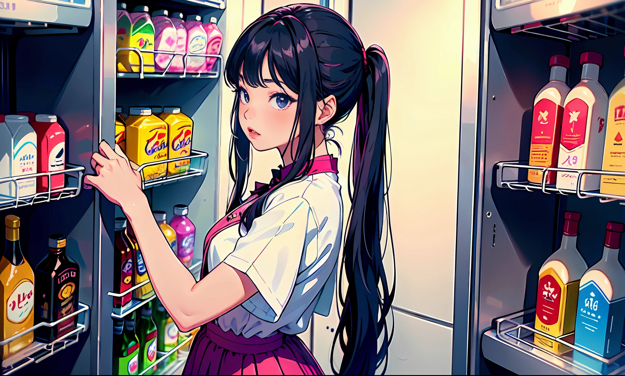 a close up of a woman with long hair standing in front of a refrigerator, blackpink jennie, jossi of blackpink, straight hairstyle, with long hair, portrait of jossi of blackpink, violet long hair, gongbi, sha xi, pigtails hairstyle, jaeyeon nam, taejune kim, the hime cut, roseanne park of blackpink