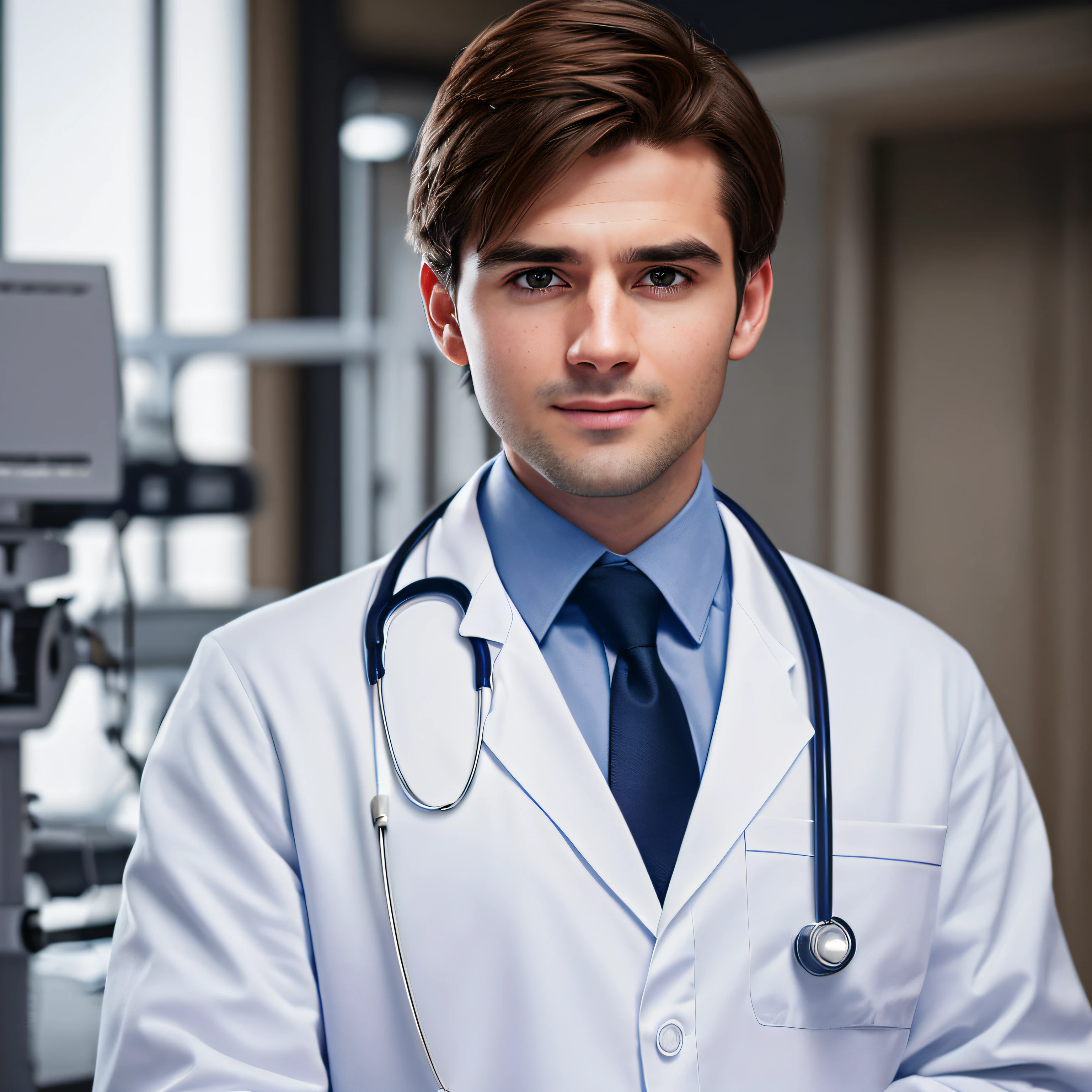 photo of a gorgeous young doctor wearing a doctors outfit,realistic, sharp focus, 8k high definition, insanely detailed, intricate, elegant --auto