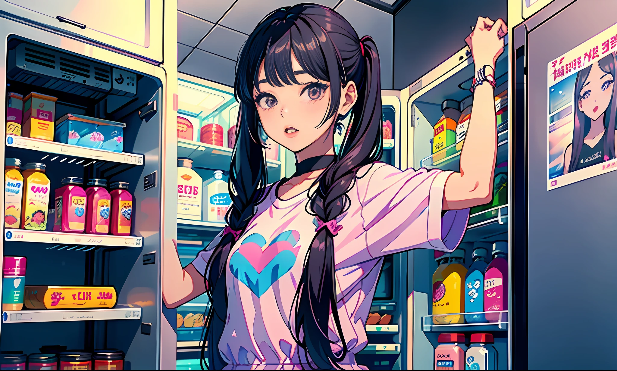a close up of a woman with long hair standing in front of a refrigerator, blackpink jennie, jossi of blackpink, straight hairstyle, with long hair, portrait of jossi of blackpink, violet long hair, gongbi, sha xi, pigtails hairstyle, jaeyeon nam, taejune kim, the hime cut, roseanne park of blackpink