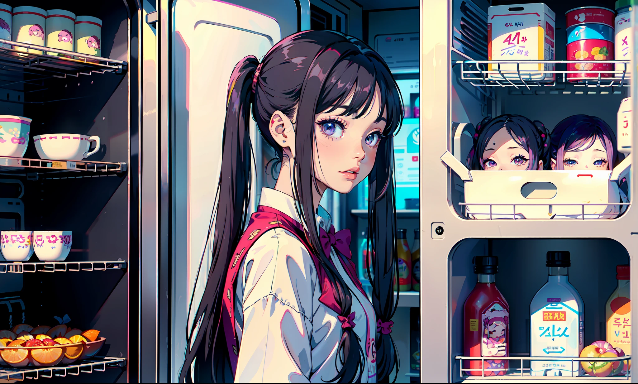 a close up of a woman with long hair standing in front of a refrigerator, blackpink jennie, jossi of blackpink, straight hairstyle, with long hair, portrait of jossi of blackpink, violet long hair, gongbi, sha xi, pigtails hairstyle, jaeyeon nam, taejune kim, the hime cut, roseanne park of blackpink