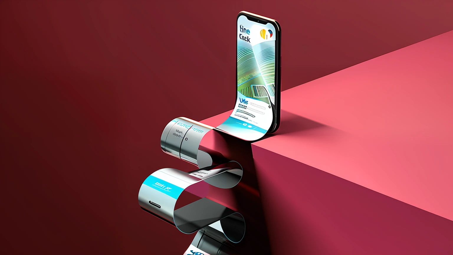 crisp smooth lines, Parallax poster composition,  hold up smartphone, product design shot, unusual composition, Playful composition, vine twist, 3D iOS interface design
