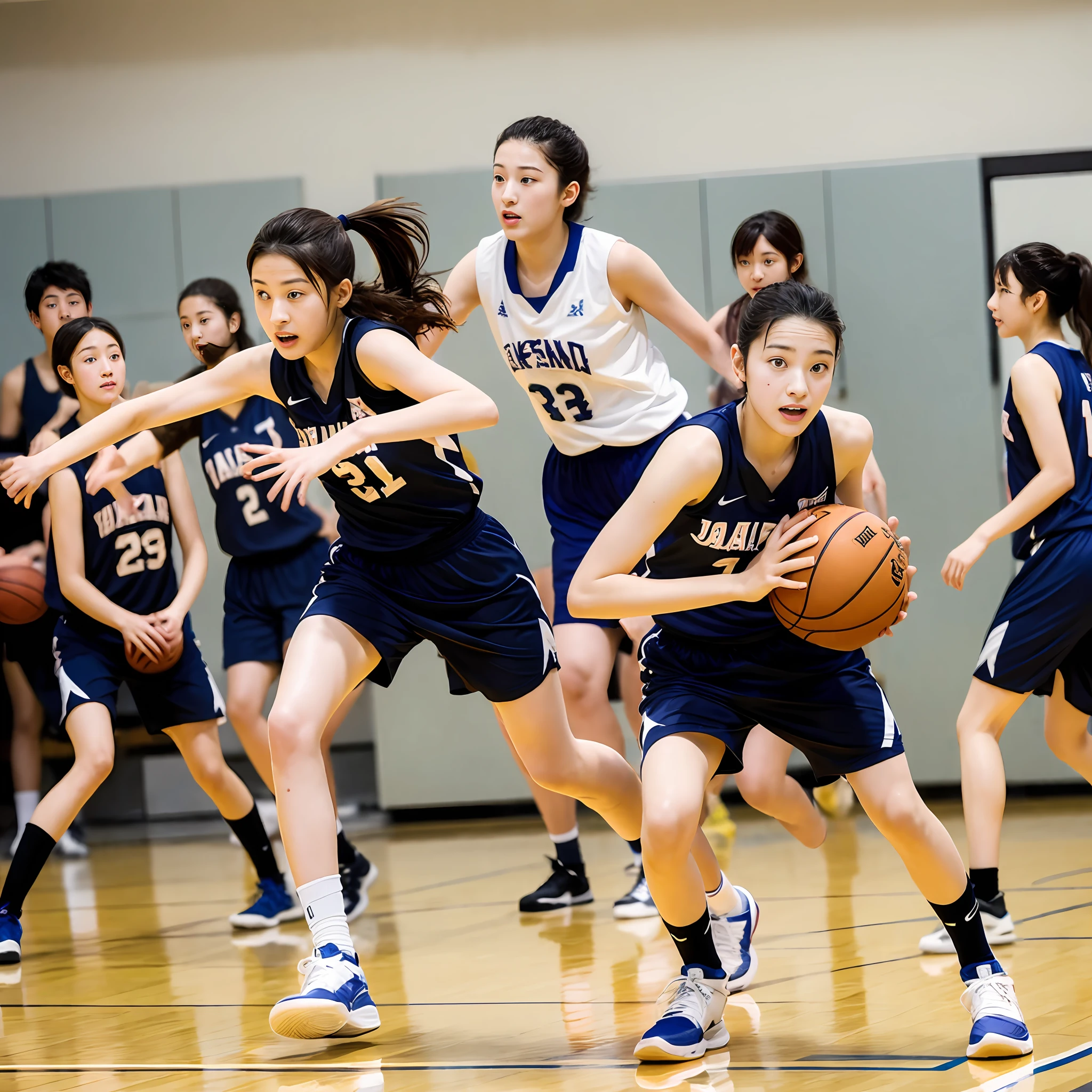 Japan high school students sweating while playing basketball --auto