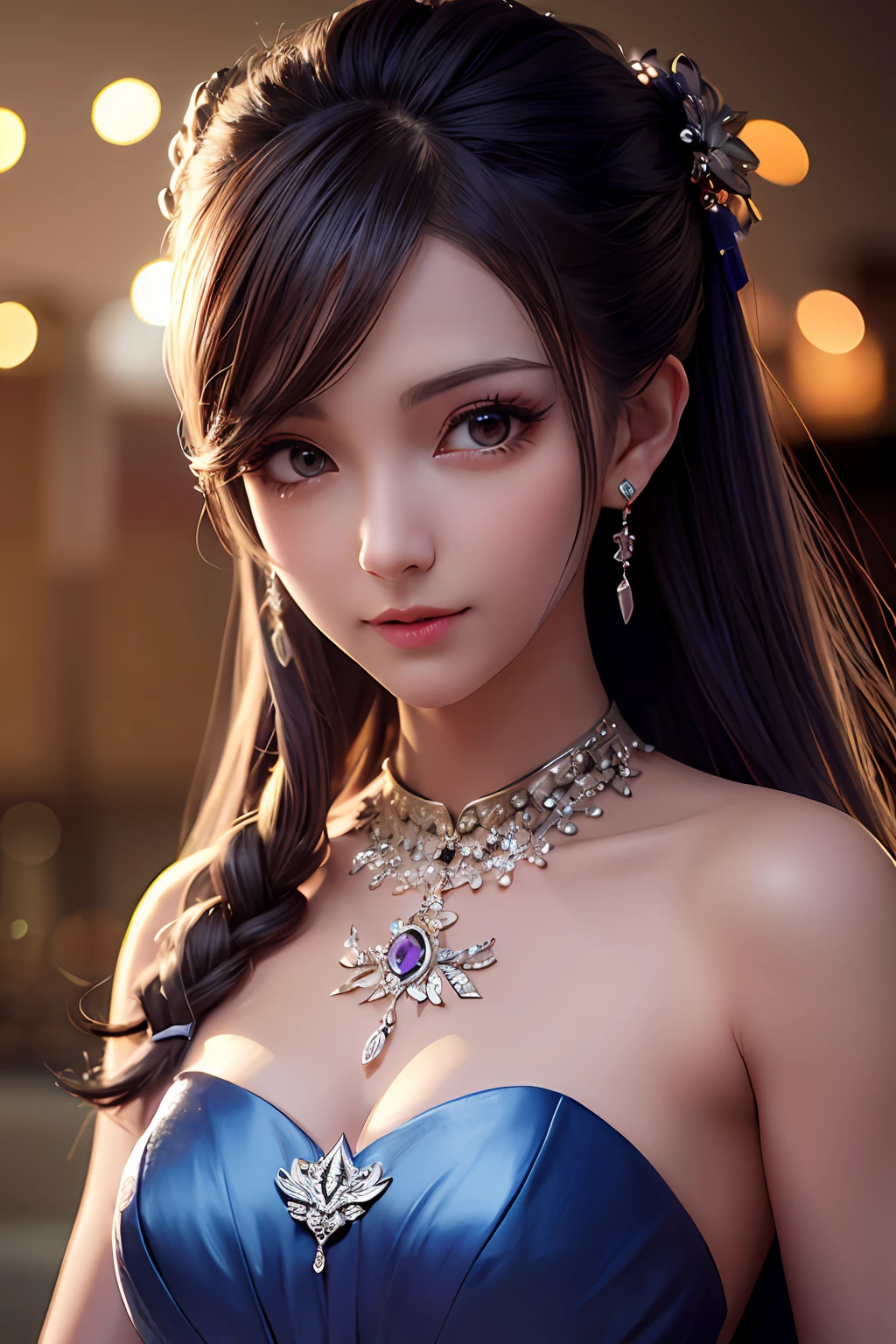 Best quality, Masterpiece, A high resolution, 1girll,china dress,hair adornments,necklace, jewelry,Beautiful face,after sexing_Body, Tyndall effect,Photorealistic, Dark Studio, rim lit, twotonelighting,(highdetailskin:1.2), 8K Ultra HD, Digital SLR, Soft lighting, High quality, voluminetric lighting, candid, photographed, high resolution, 4K, 8K, Bokeh,  .Jinstyle,  Building