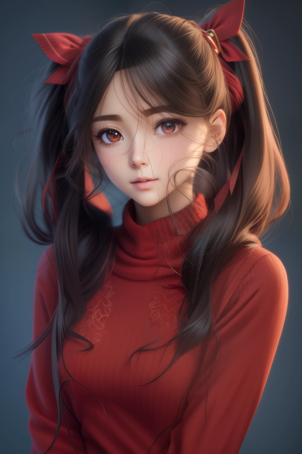 a woman with long hair and a red sweater posing for a picture, realistic anime 3 d style, photorealistic anime girl render, smooth anime cg art, 3 d anime realistic, anime styled 3d, realistic anime artstyle, anime realism style, render of a cute 3d anime girl, 3d anime girl, realistic anime art style, detailed digital anime art