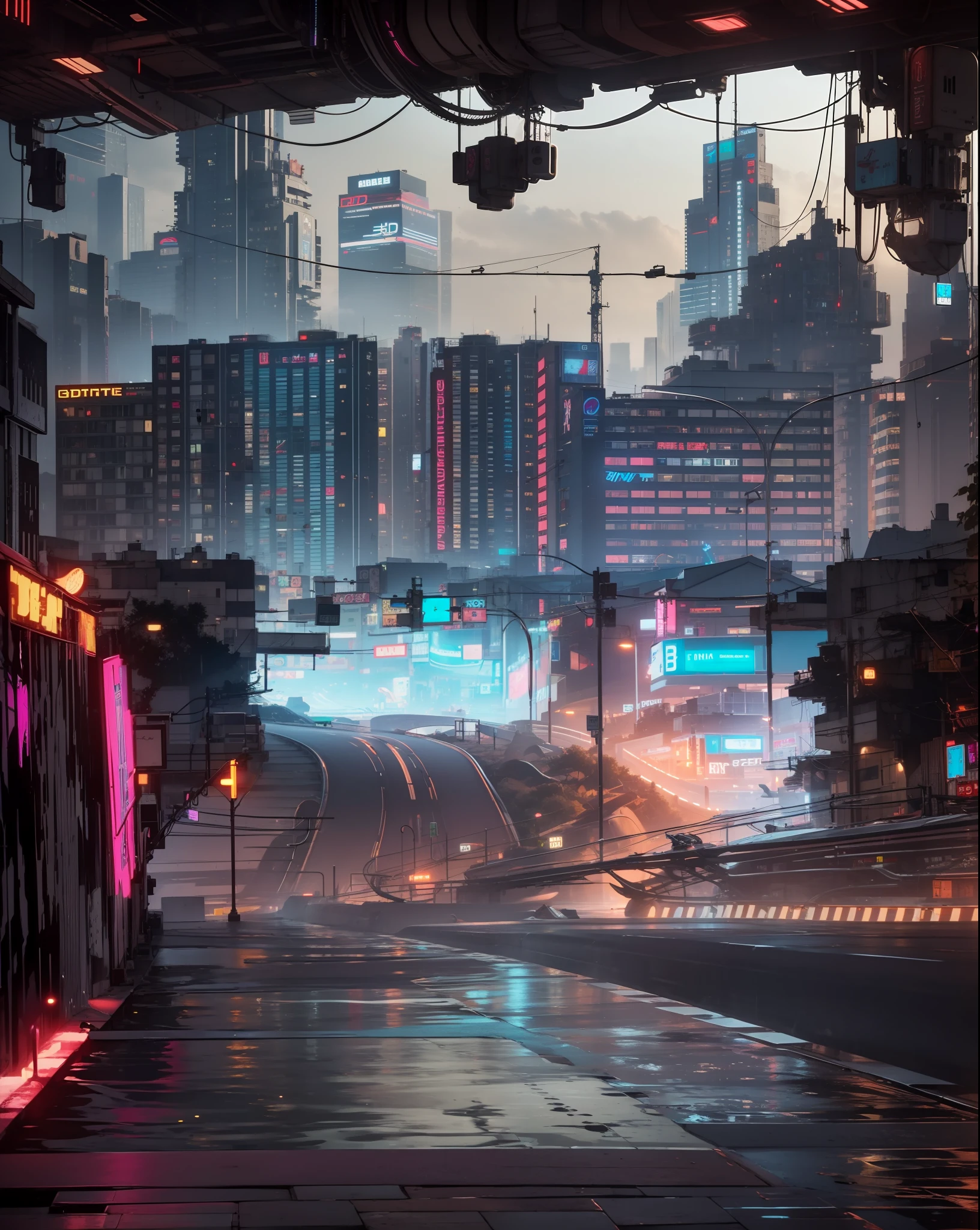 a city cyberpunk, UHD, ultra detailed, violet perple cinematic, highres, 8k