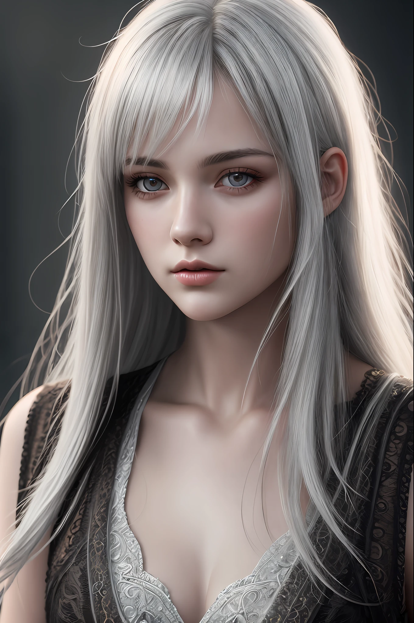 high quality, best quality, photo-realistic, raw-photo, realistic, ultra realistic 8k cg, ultra-detailed, High definition, masterpiece, 1girl, long hair, silver hair, close-up, intricate details, detailed texture, finely detailed,