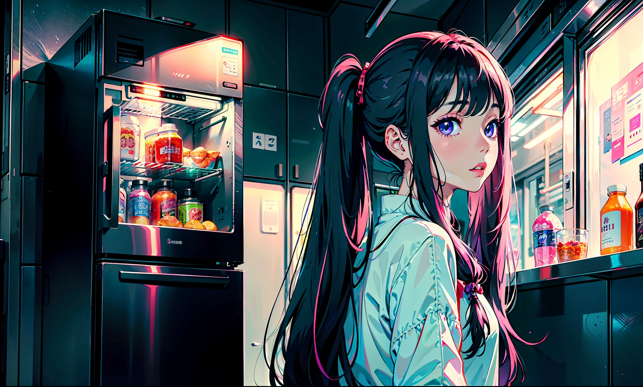 a close up of a woman with long hair standing in front of a refrigerator, blackpink jennie, jossi of blackpink, straight hairstyle, with long hair, portrait of jossi of blackpink, violet long hair, gongbi, sha xi, pigtails hairstyle, jaeyeon nam, taejune kim, the hime cut, roseanne park of blackpink