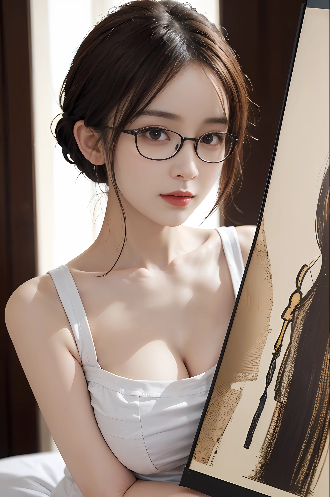 (in the darkness nigth:1.6),Surrealist portraits of women by David Hockney and Alphonse Mucha,Fantasyart,photographrealistic,动态照明,art stations,poster for,Volumetriclighting,Very detailed faces,8 k'',Award-Awarded,,1girll,deepshadow,low tune,cowboy lens,Nurse's uniform:1.4,Air bangs short hair,full bodyesbian,in hospital,Bigchest,high qulity,k hd,wears glasses,Nurse's uniform