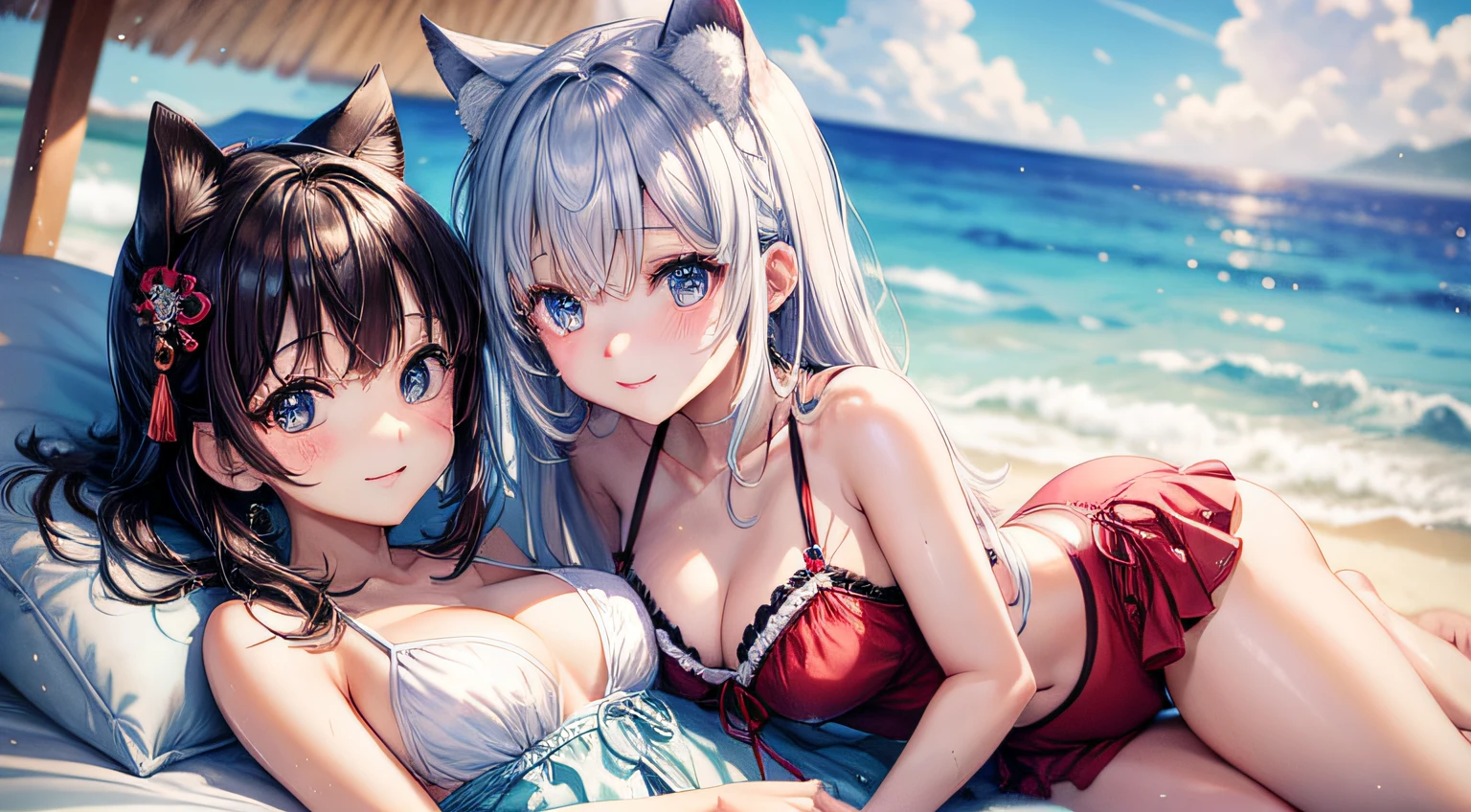 (top-quality、8K、32K、masuter piece、nffsw:1.2)、Photo of a cute Japanese woman、1人、夏天、the beach、Summer dress、A sexy、maikurobikini、Overexposed、Wet、gravure、Overexposed、randome pose、Hairstyle Random、hair color random、Eye color random、amorous、Sheer