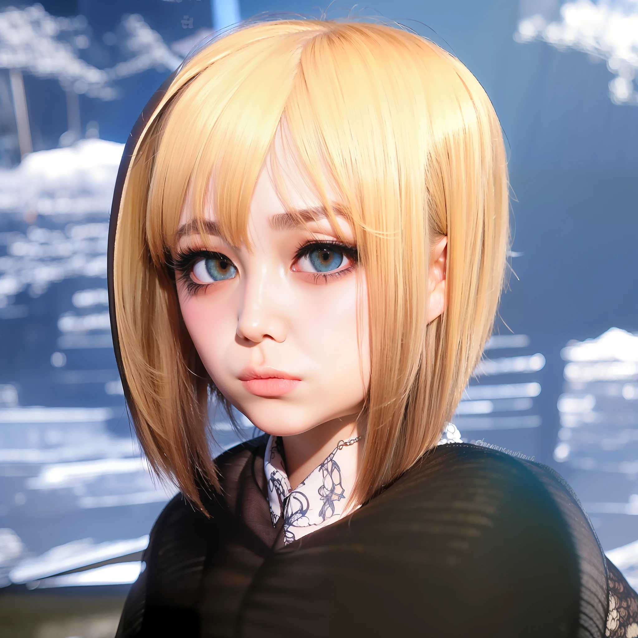 girl, historia, yellow hair, blue eyes, realistic, ultra detail, 70mm lens,