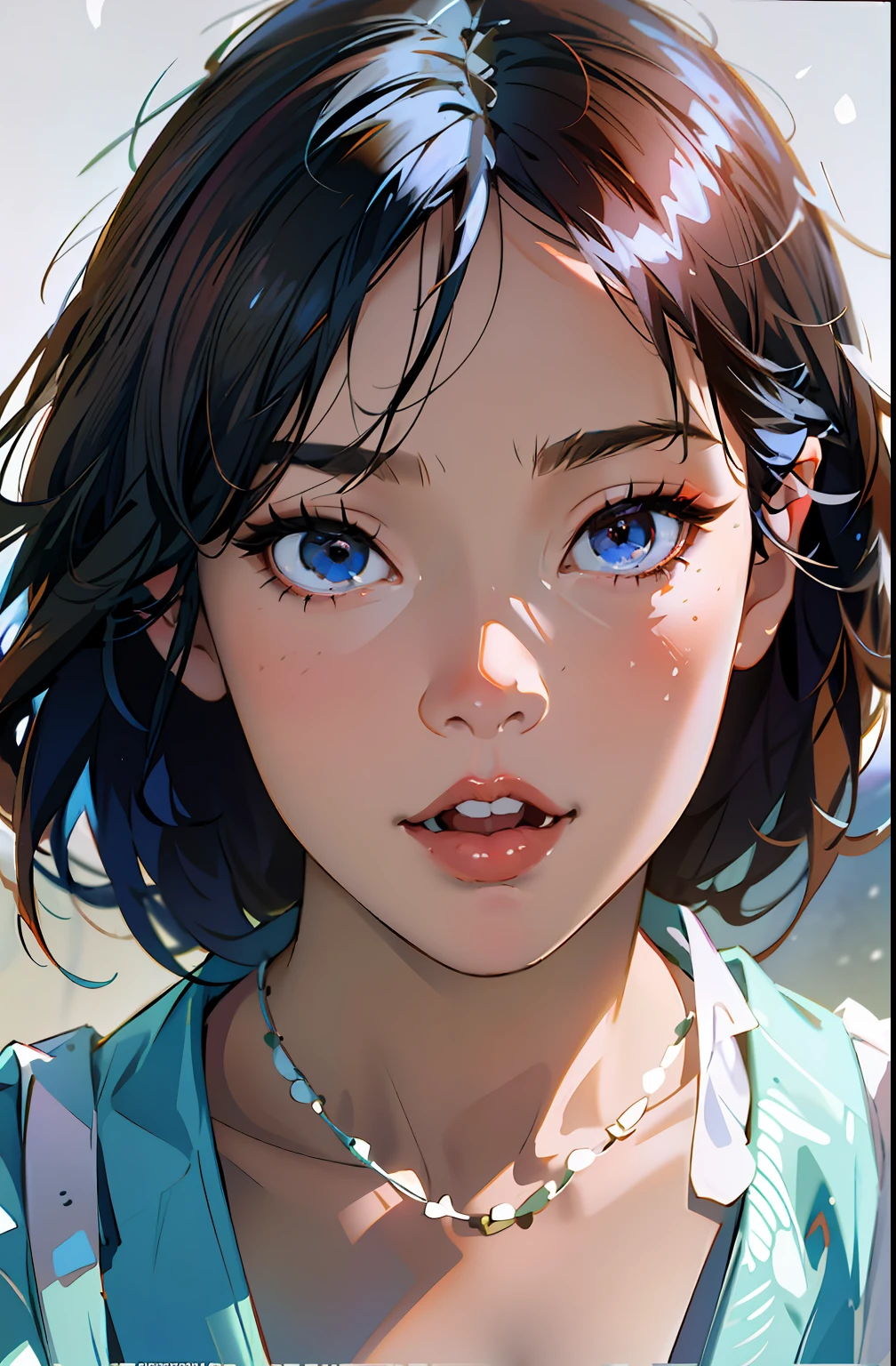 There was a young woman，A necklace is worn around his neck, young lovely Korean faces, girl cute-fine face, Soft portrait shot 8 K, jaeyeon nam, beautiful Japanese girl face, portrait cute-fine-face, cute delicate face, Shin Jinying, beautiful portrait image, wan adorable korean face, beautiful aesthetic face, Cute natural anime face