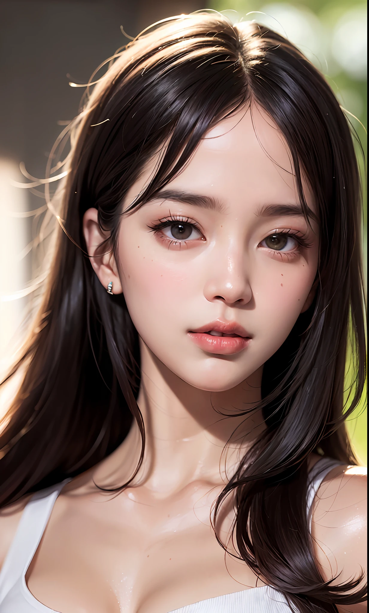 (8k, RAW photo, photorealistic:1.25) ,( lipgloss, eyelashes, gloss-face, glossy skin, best quality, ultra highres, depth of field, chromatic aberration, caustics, Broad lighting, natural shading, Kpop idol) looking at the audience With serenity and goddess-like bliss,
