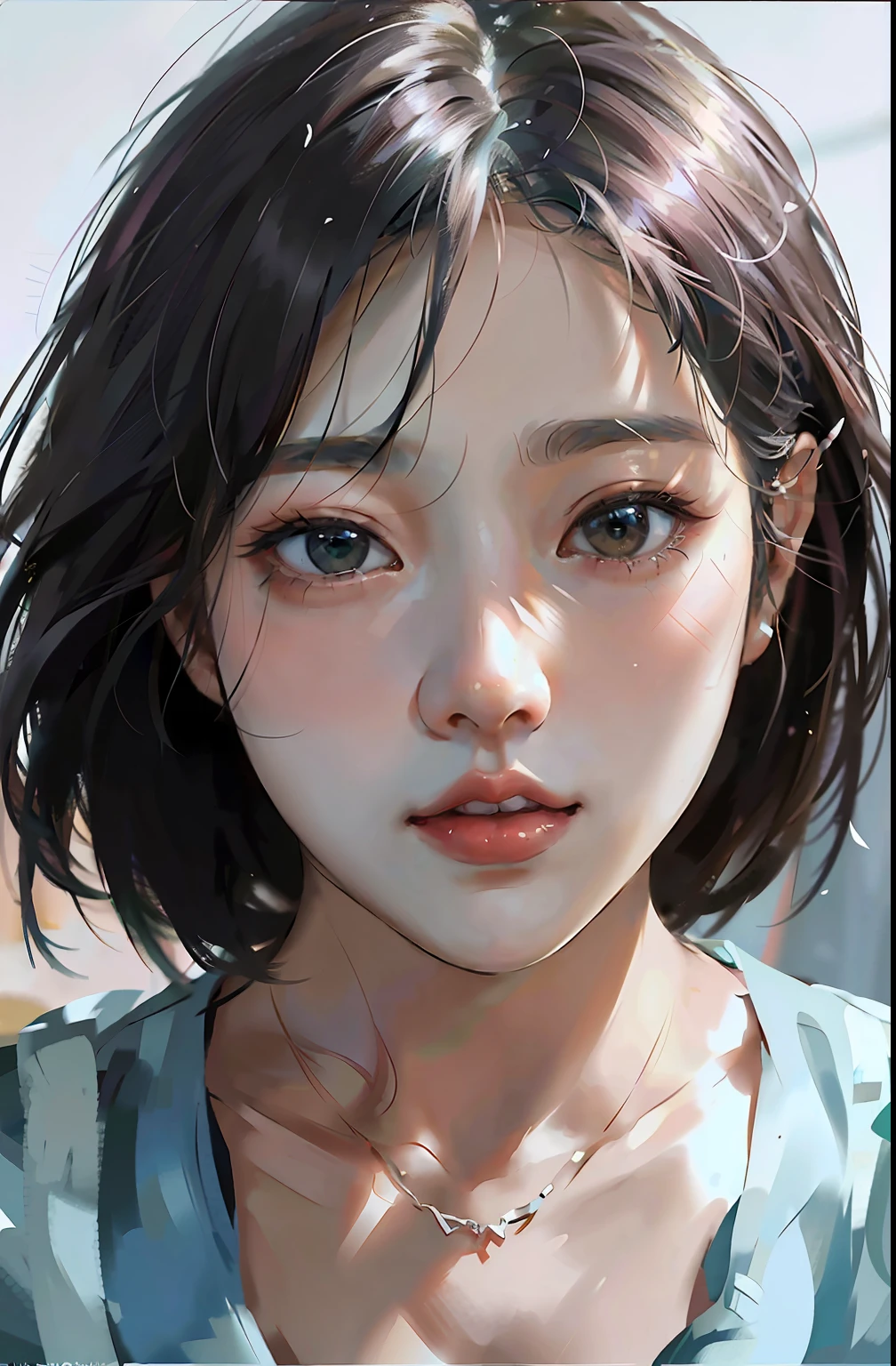 There was a young woman，A necklace is worn around his neck, young lovely Korean faces, girl cute-fine face, Soft portrait shot 8 K, jaeyeon nam, beautiful Japanese girl face, portrait cute-fine-face, cute delicate face, Shin Jinying, beautiful portrait image, wan adorable korean face, beautiful aesthetic face, Cute natural anime face