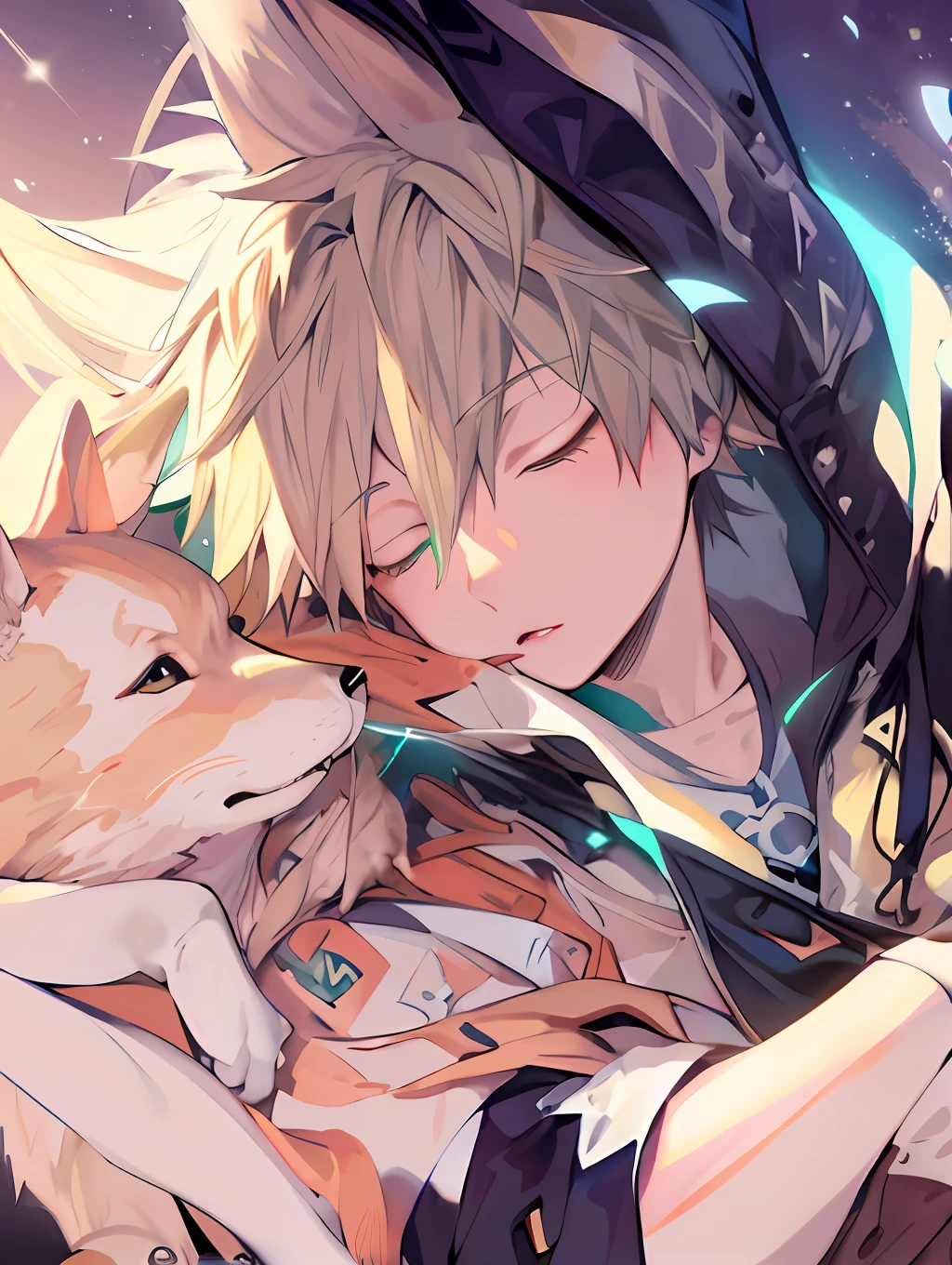 ((masterpiece)) anime boy with a dog on his back, 4k ,anime wallpaper, anime wallpaper 4 k, anime wallpaper 4k, anime art wallpaper 8 k, 4 k manga wallpaper, anime art wallpaper 4 k, anime art wallpaper 4k, anime style 4 k, anime wallaper, hd anime wallaper, anime boy, nightcore, detailed digital anime art