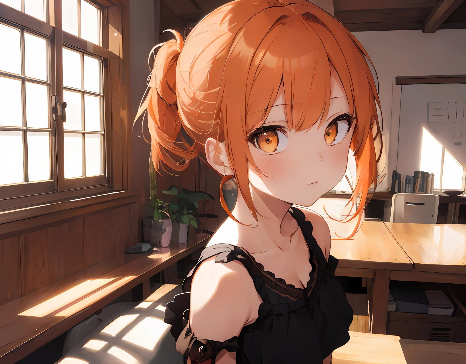 masterpiece, best quality, ultra-detailed, illustration, an extremely delicate and beautiful, cute, 1girl, solo, orange hair, brown eyes, simple background, upper body, bust up shot, beautiful clavicle, cleavage, not dressed, shirtless, completely, Composition from the chest up,like ID photo, no clothes, no underwear,Beautiful eyes, delicate eyes, complicated eyes, nsfw