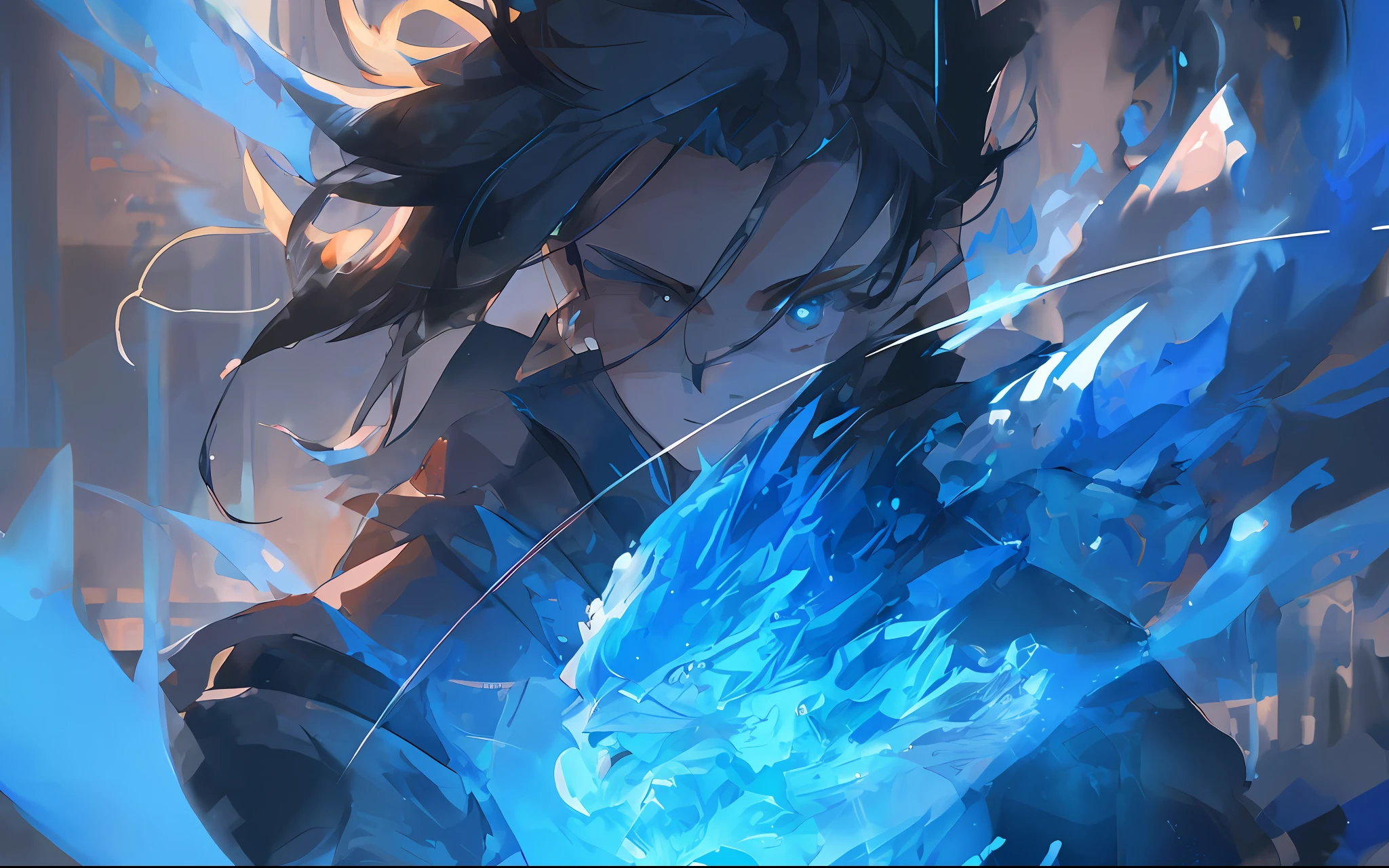 Anime girl with blue flame and blue fireball in her hands, handsome guy in demon killer art, Anime art wallpaper 4 K, Anime art wallpaper 4k, Anime art wallpaper 8 K, Anime wallpaper 4K, 4K anime wallpaper, Anime wallpaper 4 k, 4k manga wallpapers, Detailed digital anime art, demon slayer artstyle, wallpaper anime blue water