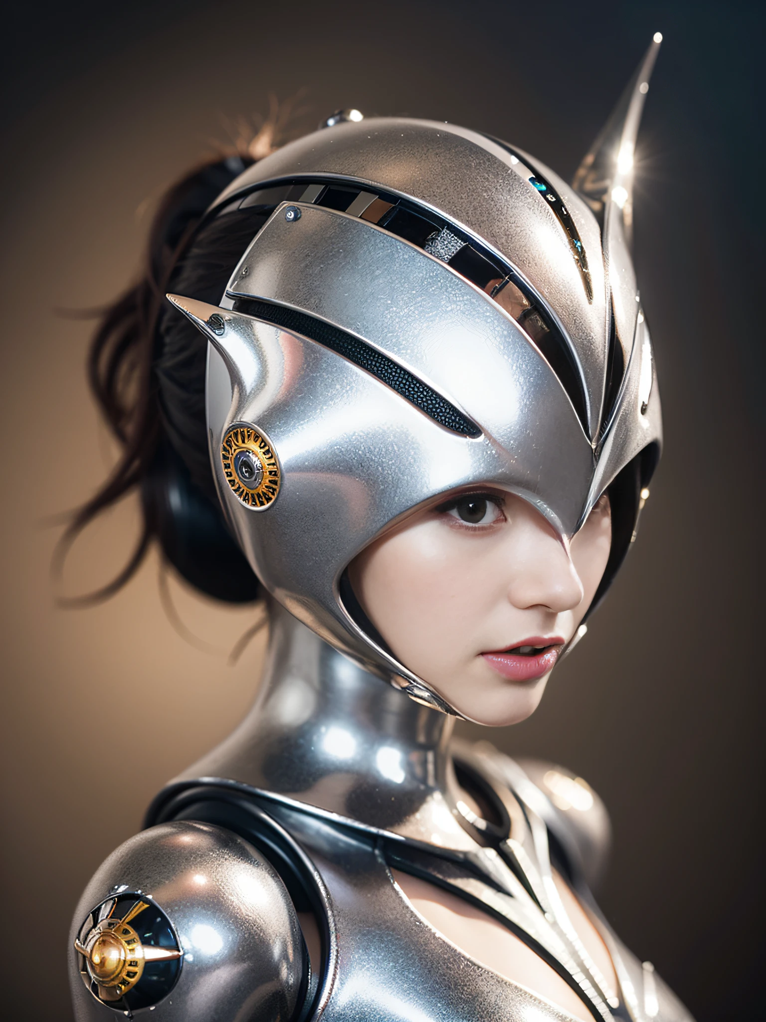 Highly detailed beautiful ceramic silhouette female robot face、showing nipple、robotical、Robot Parts、150 mm complex 3D rendering、beautiful studio soft light、Rim Lights、vivid detail、luxuriouscyberpunk、Ren Hao、surreal、parfect anatomy、face muscles、Cable wire、microchips、Elegant and beautiful background、octane renderings、HR Giger Style、8k、beste-Qualit、шедевр、an extremely delicate and beautiful、richly detailed、CG、unity、 wall-paper , (fidelity, fidelity: 1.37), astonishing, finely detail, шедевр, beste-Qualit, Official Art, Highly detailed CG Unity 8k wallpapers, absurderes, incrediblyabsurdres, robotical, silver helmet, fullllbody