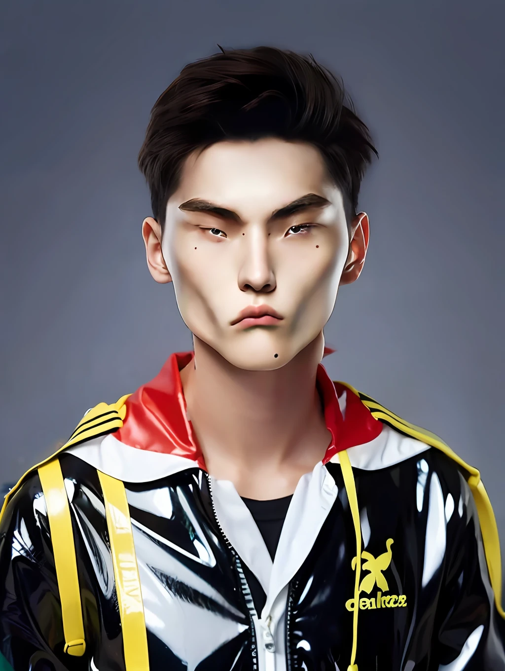 A male high school student，Wearing PVC yellow