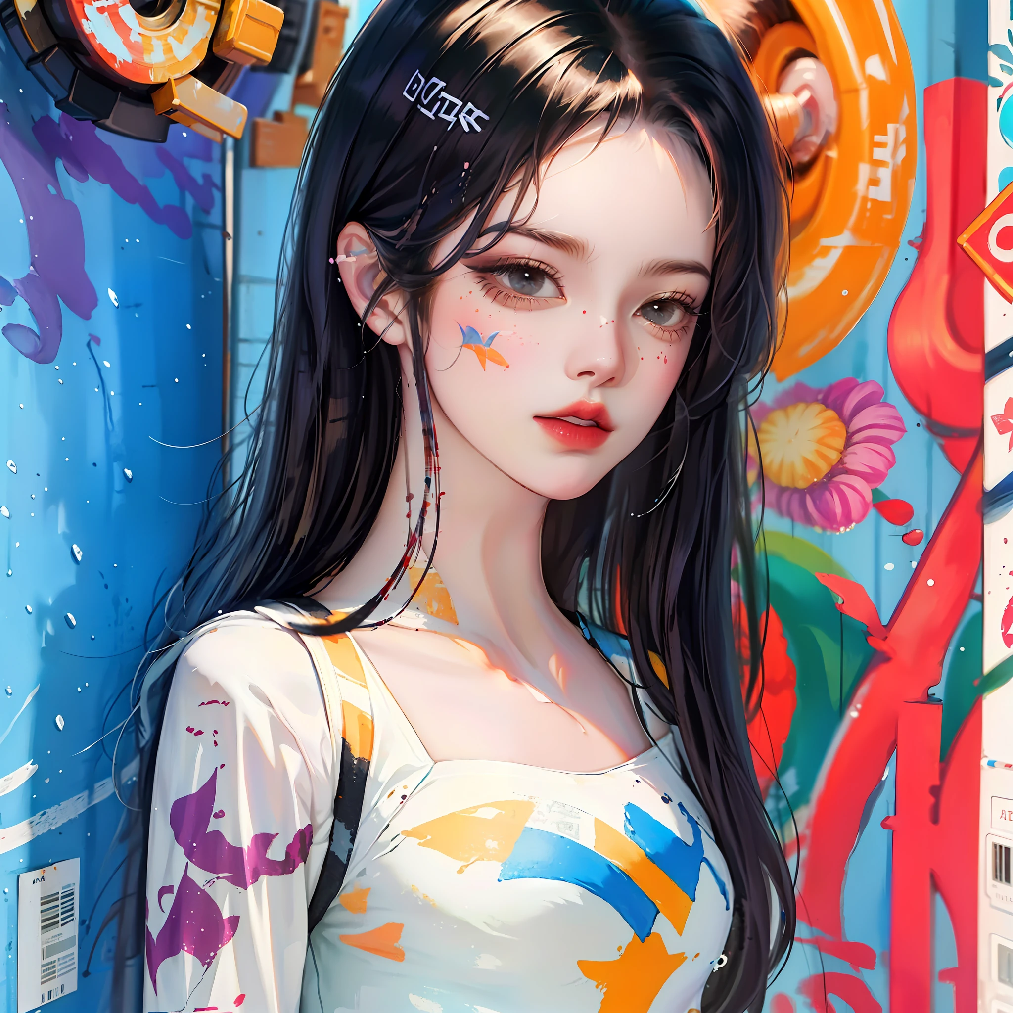 Back alley, Street graffiti on the wall, Splashes of paint, Cyber style