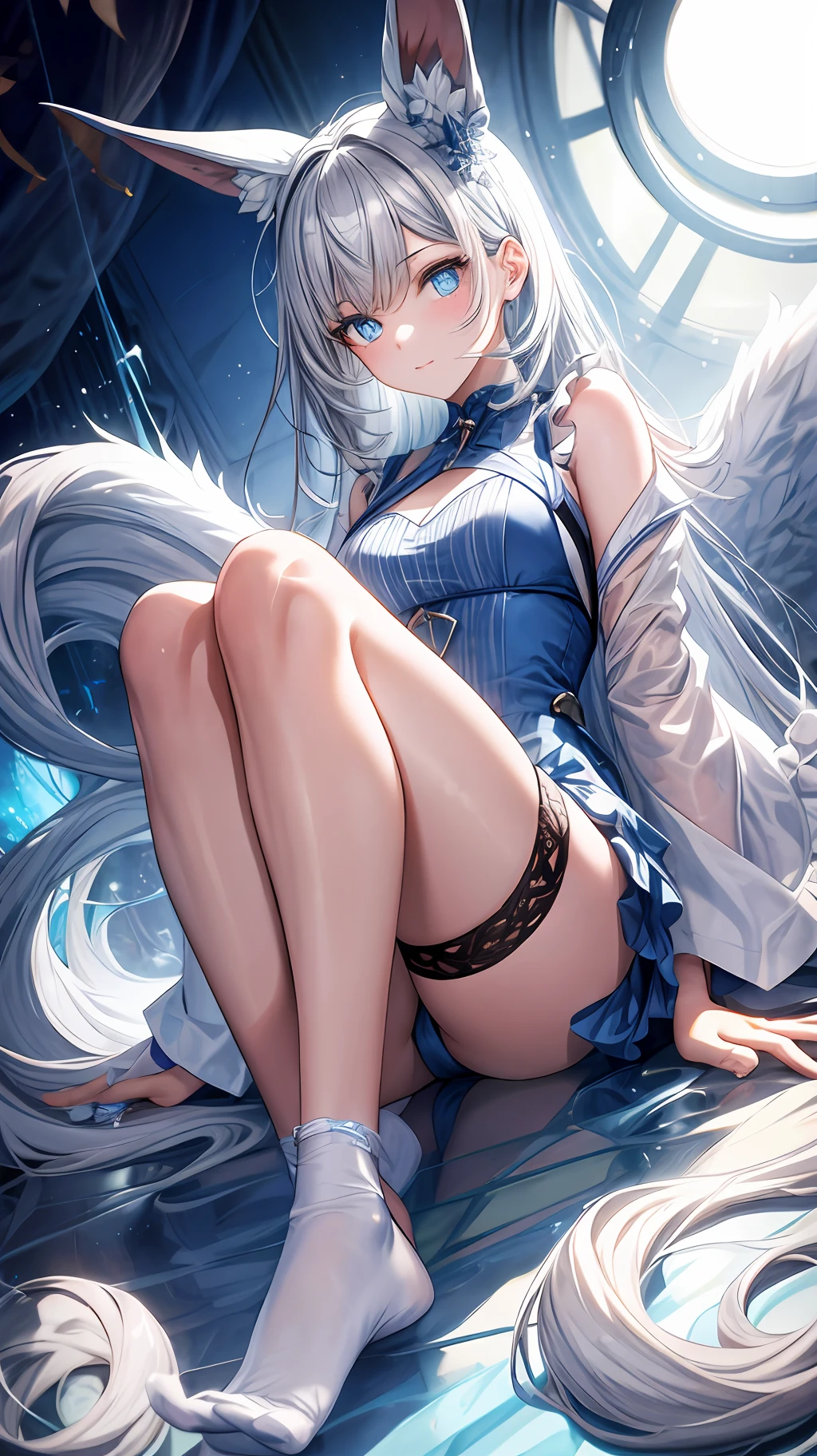 tmasterpiece,best qualtiy,1girll,Confectionery,White sunlight,with light glowing,adolable,magical,edge lit,blue color eyes,upper legs,youthfulness
