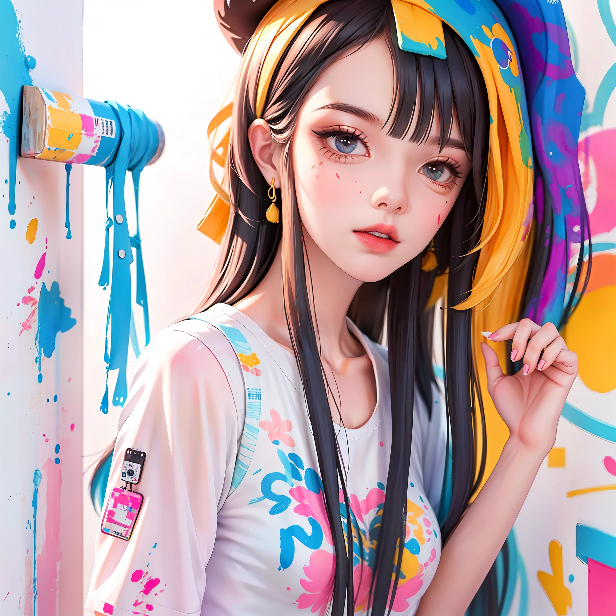 Back alley, Street graffiti on the wall, Splashes of paint, Cyber style
