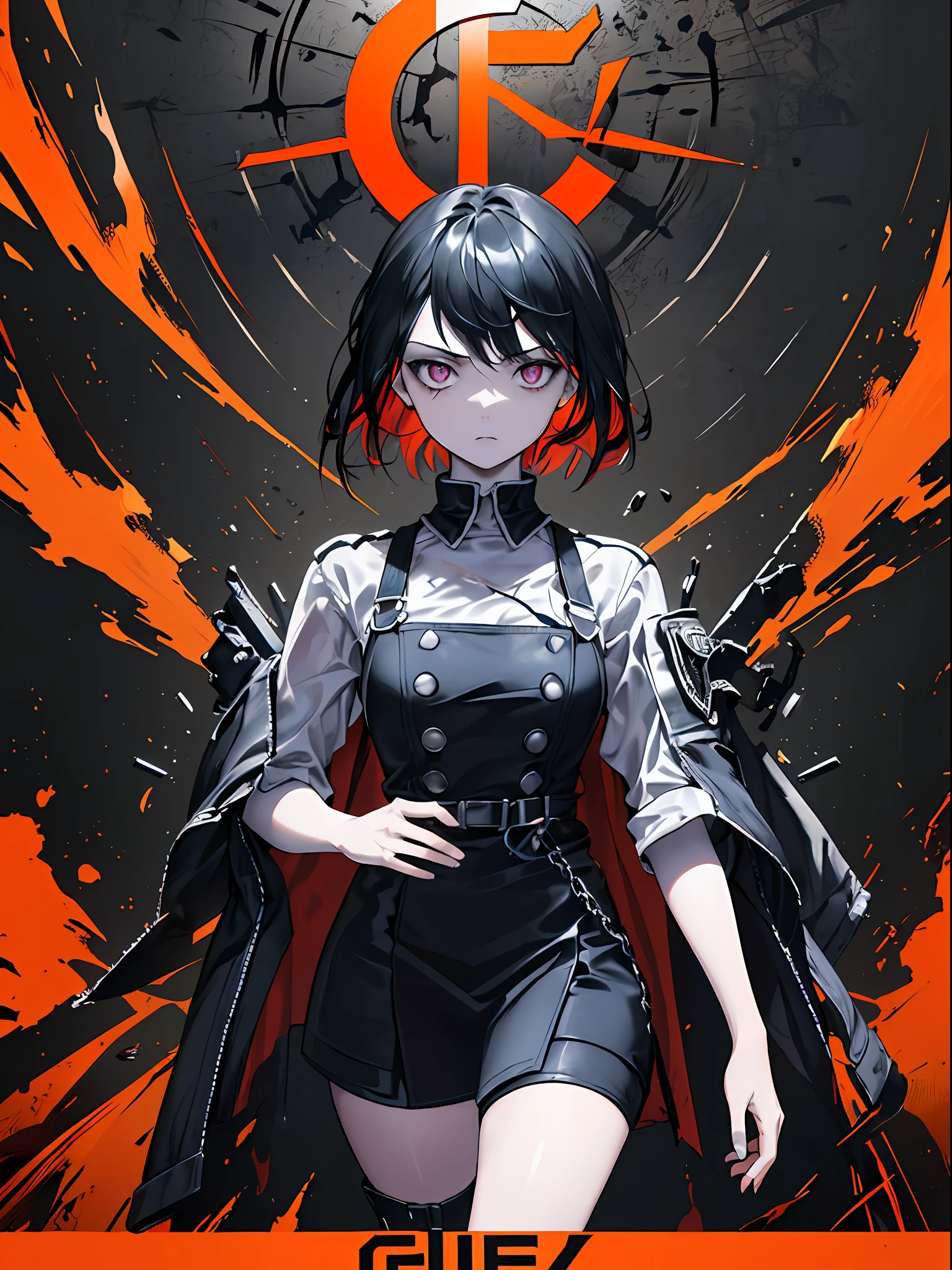 ((((dramatic))), (((gritty))), (((intense))) film poster featuring a young woman as the central character. She stands confidently in the center of the poster, wearing a stylish and edgy outfit, with a determined expression on her face. The background is dark and gritty, with a sense of danger and intensity. The text is bold and attention-grabbing, with a catchy tagline that adds to the overall feeling of drama and excitement. The color palette is mainly dark with splashes of vibrant colors, giving the poster a dynamic and visually striking appearance,tachi-e