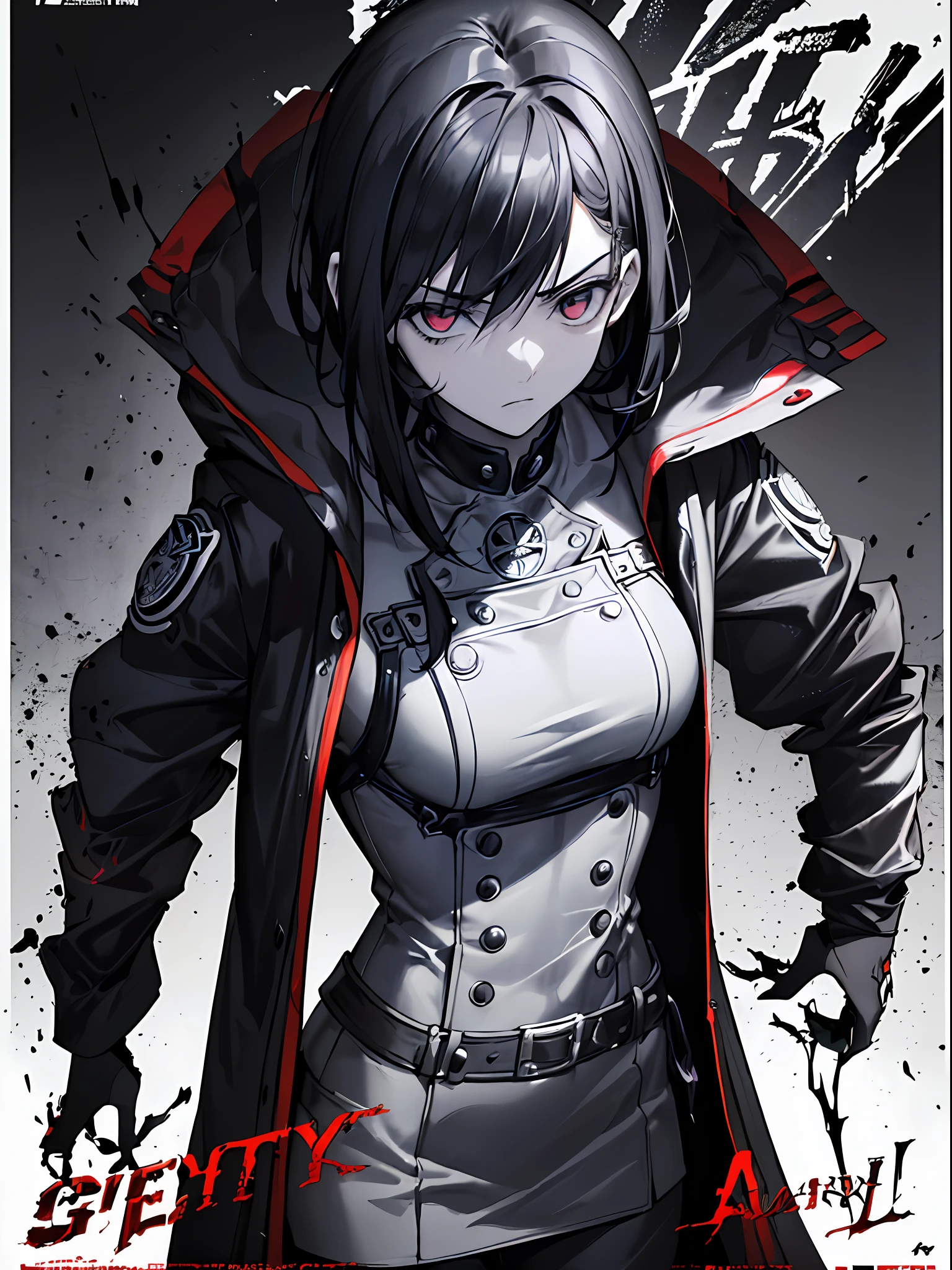 ((((dramatic))), (((gritty))), (((intense))) film poster featuring a young woman as the central character. She stands confidently in the center of the poster, wearing a stylish and edgy outfit, with a determined expression on her face. The background is dark and gritty, with a sense of danger and intensity. The text is bold and attention-grabbing, with a catchy tagline that adds to the overall feeling of drama and excitement. The color palette is mainly dark with splashes of vibrant colors, giving the poster a dynamic and visually striking appearance,tachi-e