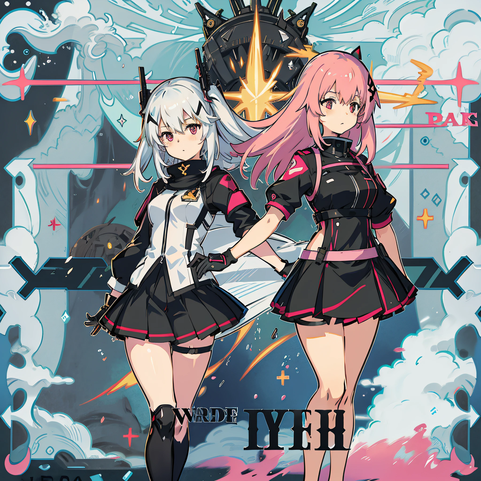 Anime girl with pink hair and black skirt with gun, From Arknights, from girls frontline, girls frontline style, Kantai collection style, anya from spy x family, anime visual of a cute girl, official character art, Girls Frontline CG, azur lane style, Fine details. Girl Front, A scene from the《azur lane》videogame, nyaruko-san