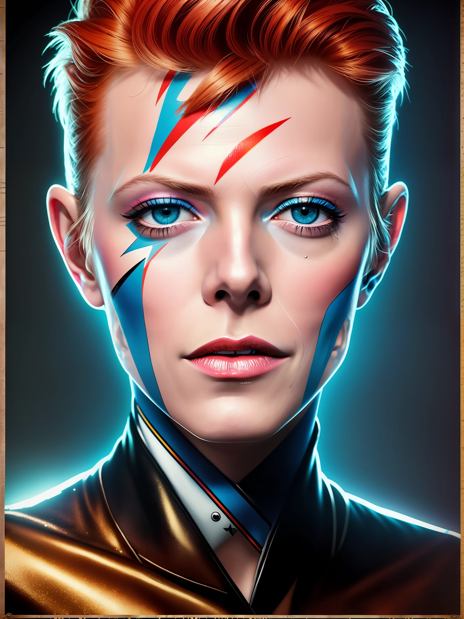 (8k, RAW photo, best quality, masterpiece:1.2) DAVID BOWIE, VHS effect, (poster:1.6), poster on wall, nostalgia, movie poster, portrait, close up (skin texture), intricately detailed, fine details, hyperdetailed, raytracing, subsurface scattering, diffused soft lighting, shallow depth of field, by (Oliver Wetter)