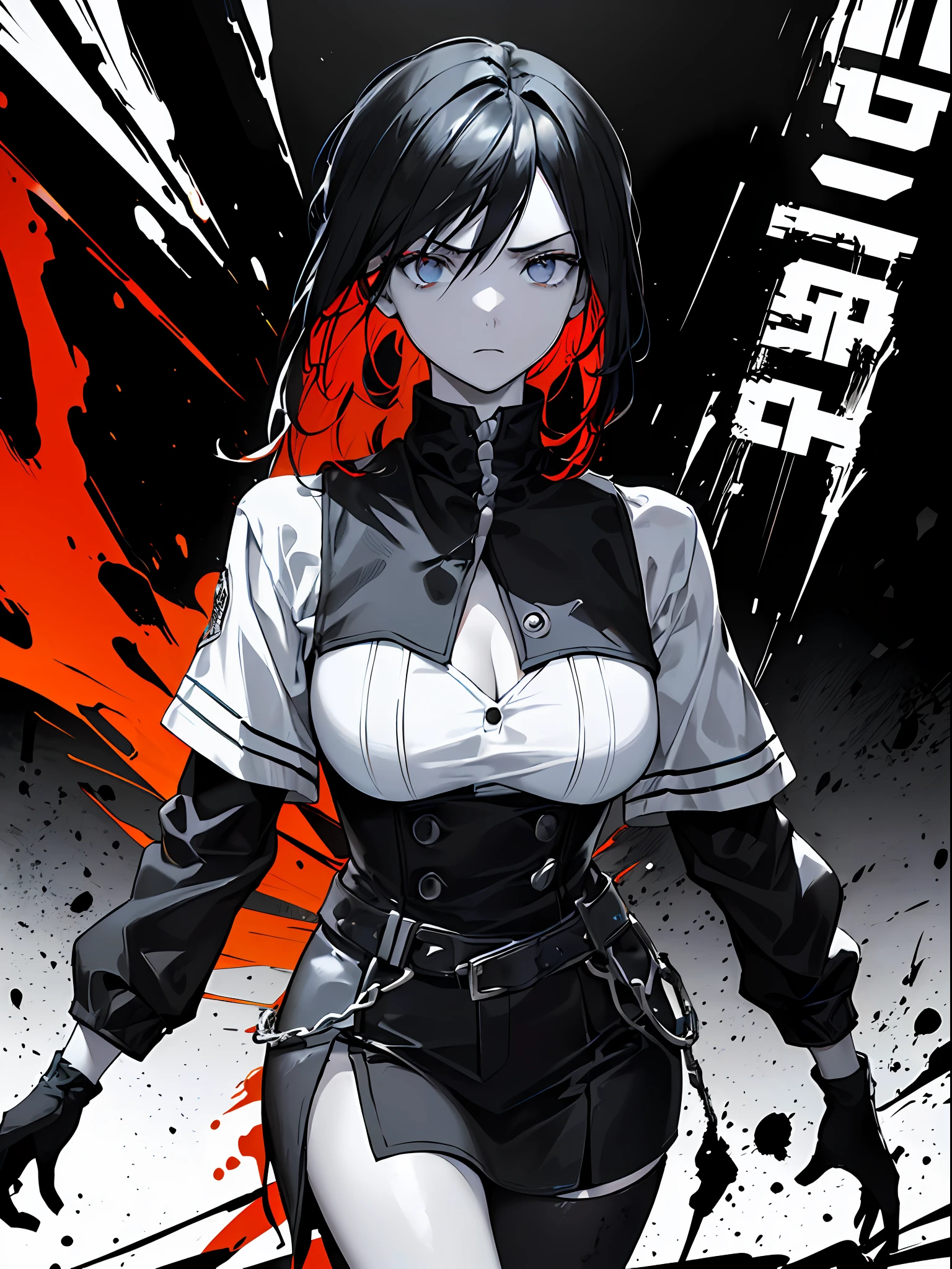 ((((dramatic))), (((gritty))), (((intense))) film poster featuring a young woman as the central character. She stands confidently in the center of the poster, wearing a stylish and edgy outfit, with a determined expression on her face. The background is dark and gritty, with a sense of danger and intensity. The text is bold and attention-grabbing, with a catchy tagline that adds to the overall feeling of drama and excitement. The color palette is mainly dark with splashes of vibrant colors, giving the poster a dynamic and visually striking appearance,tachi-e