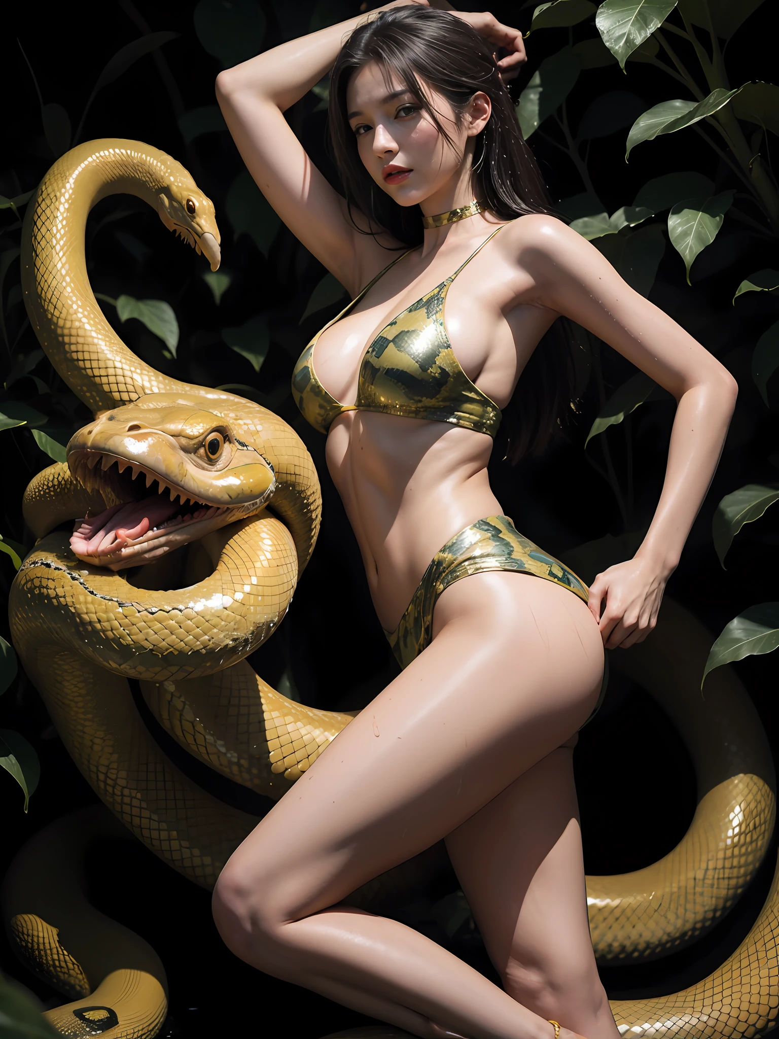 Make the python's head bigger, the torso thicker, the same color pattern