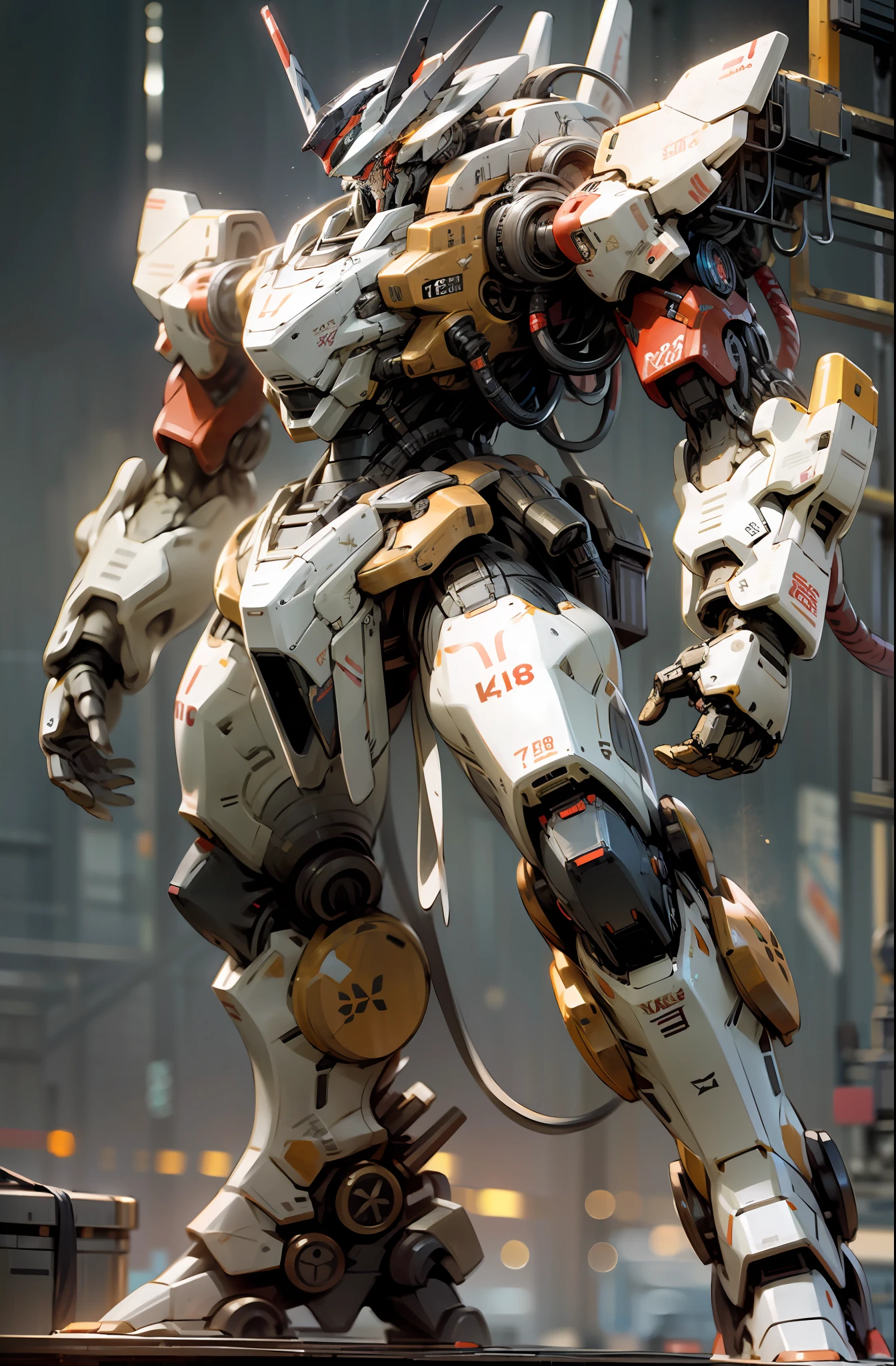 Bokeh,standing,ultra detailed,official art,4k 8k wallpaper,robot,,mecha