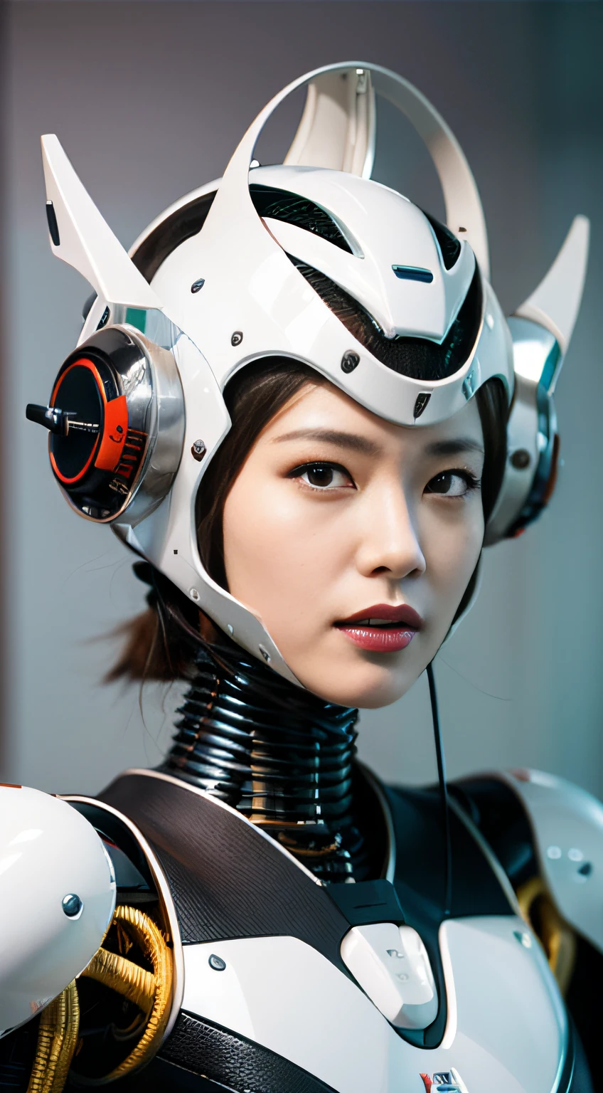 Intricate 3d rendering of highly detailed beautiful ceramic silhouette female robot face, robot, robot part, 150 mm, beautiful studio soft light, rim light, vibrant details, luxurious cyberpunk, lace, surreal, anatomy, facial muscles, cables wires, microchip, elegant, beautiful background, octane rendering, HR Giger style, 8k, best quality, masterpiece, illustration, very delicate and beautiful, very detailed, CG, unity, wallpaper , (fidelity, fidelity: 1.37), amazing, fine detail, masterpiece, best quality, official art, very detailed cg unity 8k wallpaper, absurd, unbelievably absurd, robot, silver helmet, full body
