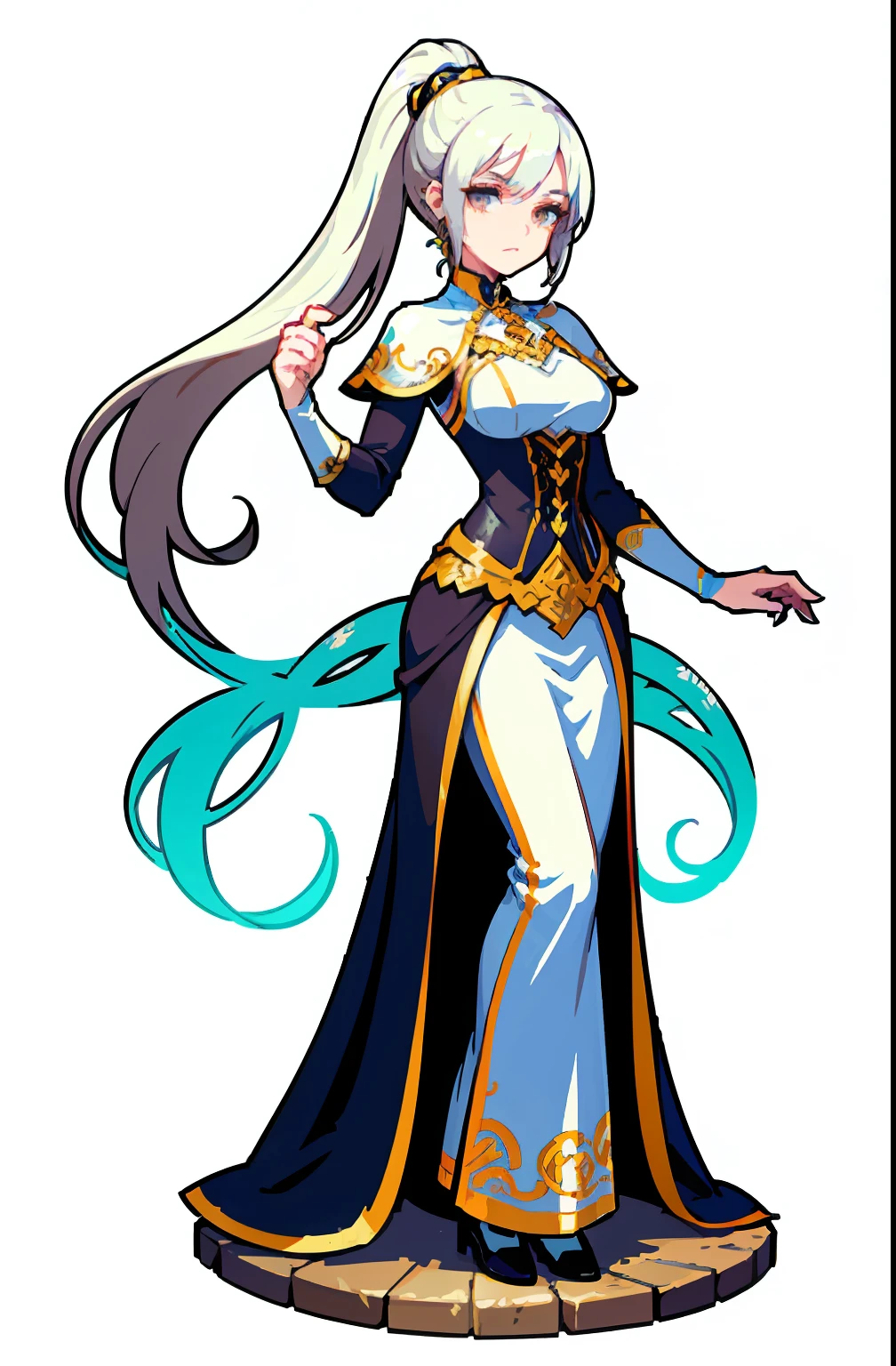 offcial art,品质最佳,finedetail,close-up all over the body,A beautiful white girl,Costumes for fantasy worlds,wearing a white skirt,Long white hair shawl,hair flowing,Very long ponytail,Manners are elegant,With a faint sad expression on his face,Floating in the air,Perfect figure。