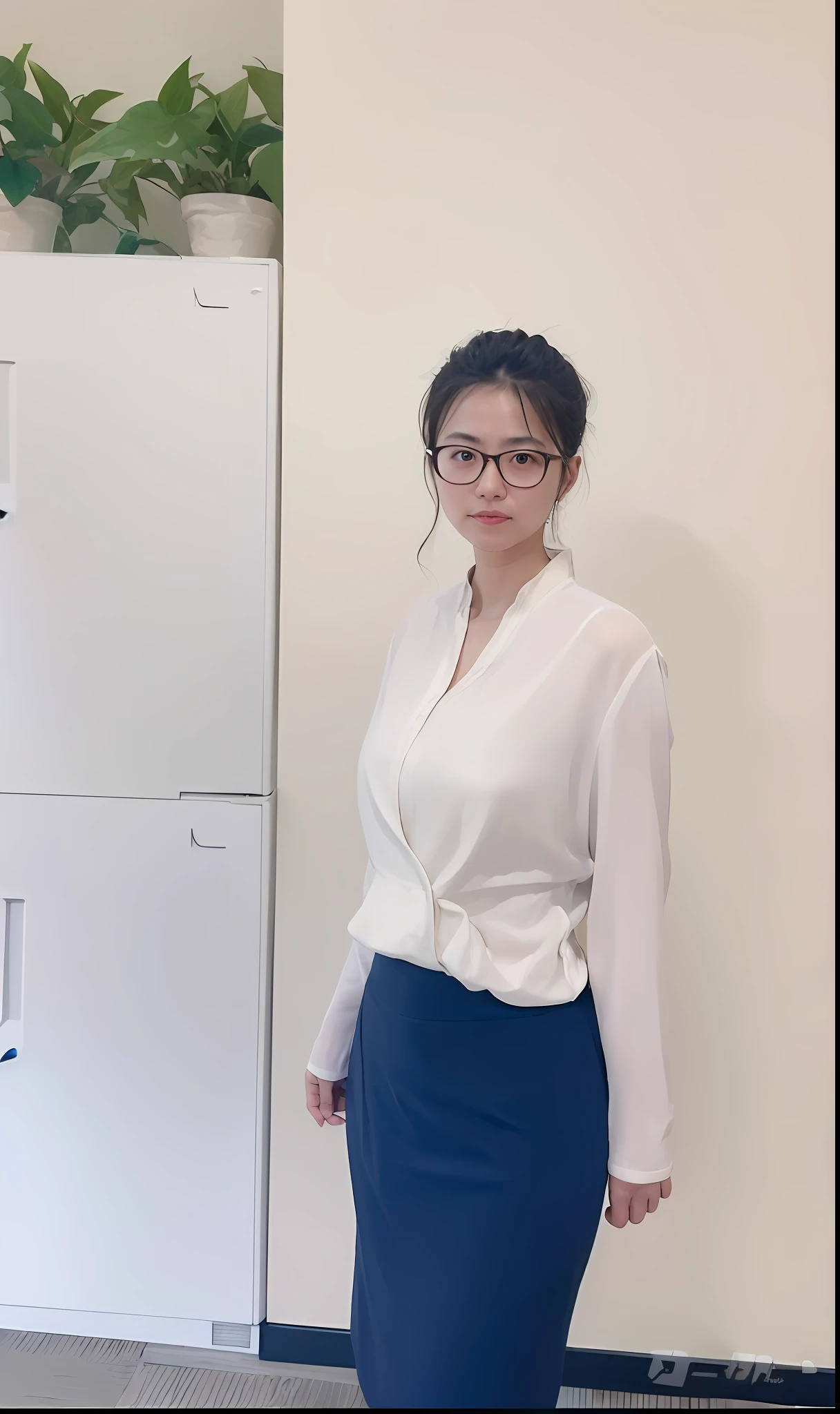 There was a woman standing in front of the refrigerator in the room, wenfei ye, professional profile picture, Zhang Wanting, Yoshitomo Nara, jiyun chae, xintong chen, Zhang Pengzhen, Lin Qifeng, chengyou liu, kan liu, Choi Hyun-hwa, xue han, zhelong xu