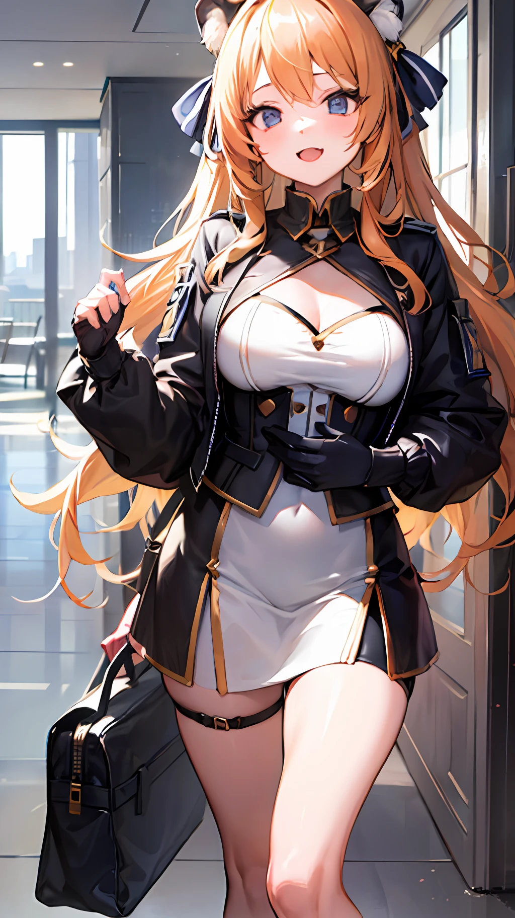 Anime girl in leopard print dress with wallet in hand, Anime visuals of cute girls, anime visual of a young woman, Seductive Anime Girl, close up of a young anime girl, an anime girl, a female anime character,feminine, a girl with blonde hair