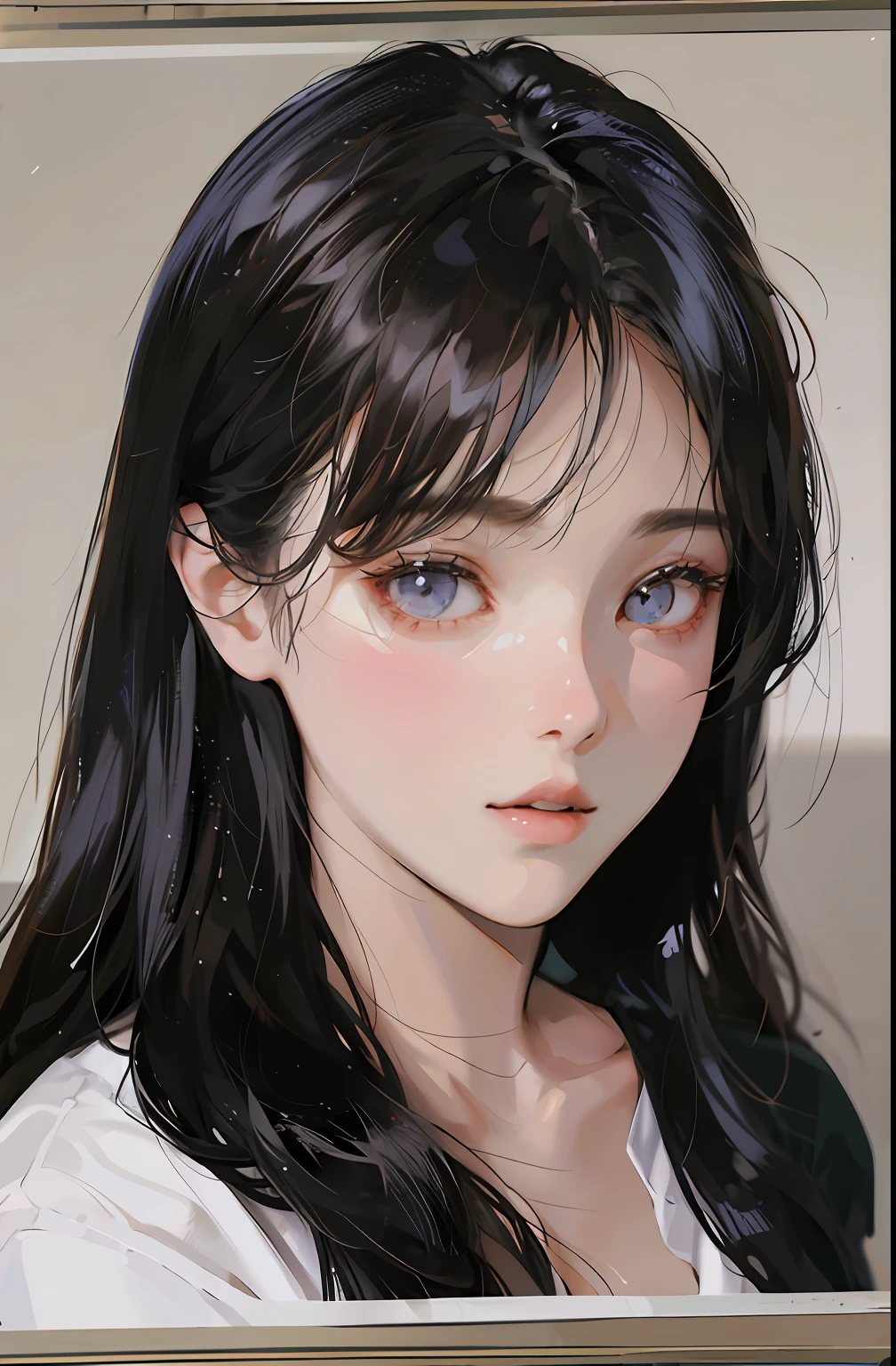 there is a woman with long hair and a white shirt, young lovely Korean faces, Shin Jinying, wan adorable korean face, jaeyeon nam, Cute natural anime face, girl cute-fine face, cute delicate face, hwang se - on, Korean symmetrical face, Kawaii realistic portrait, cute korean actress, young cute wan asian face, ulzzangs