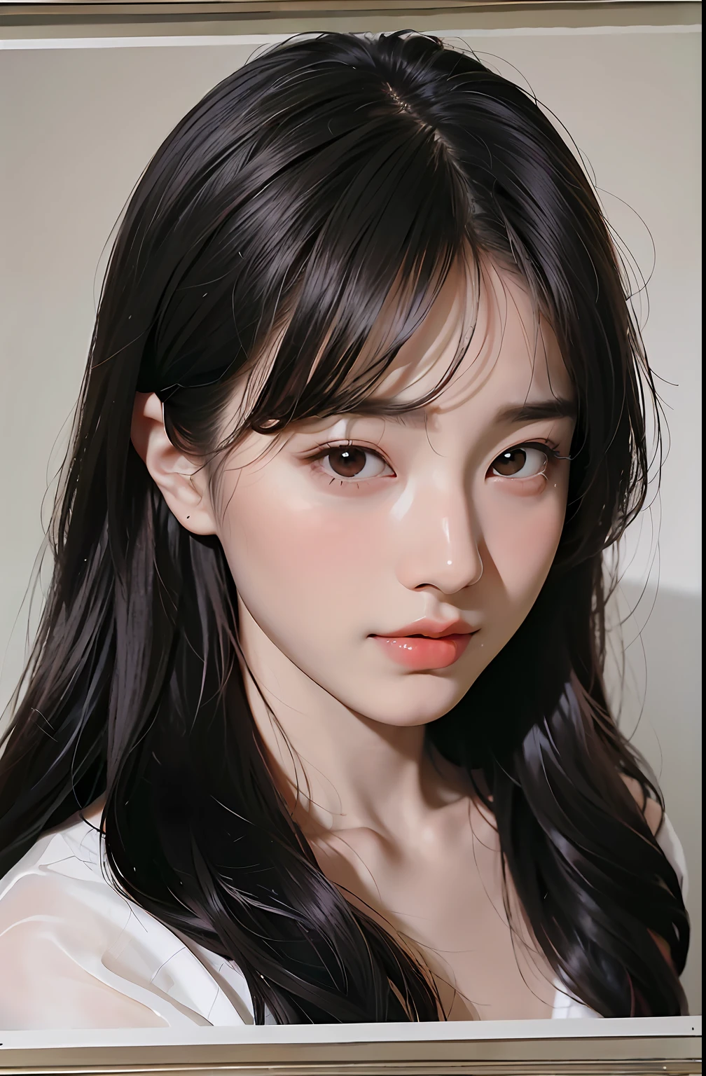 there is a woman with long hair and a white shirt, young lovely Korean faces, Shin Jinying, wan adorable korean face, jaeyeon nam, Cute natural anime face, girl cute-fine face, cute delicate face, hwang se - on, Korean symmetrical face, Kawaii realistic portrait, cute korean actress, young cute wan asian face, ulzzangs