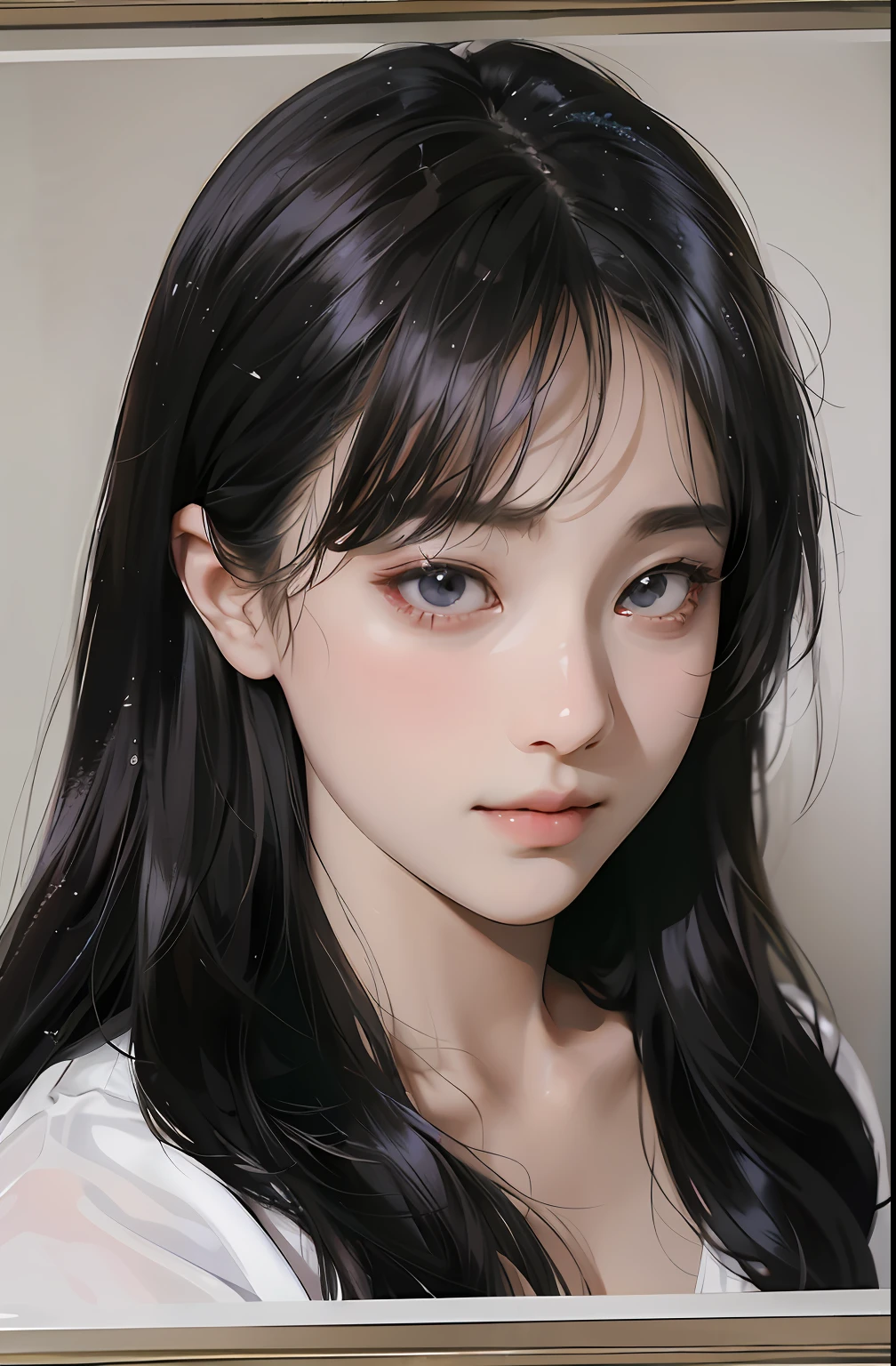 there is a woman with long hair and a white shirt, young lovely Korean faces, Shin Jinying, wan adorable korean face, jaeyeon nam, Cute natural anime face, girl cute-fine face, cute delicate face, hwang se - on, Korean symmetrical face, Kawaii realistic portrait, cute korean actress, young cute wan asian face, ulzzangs