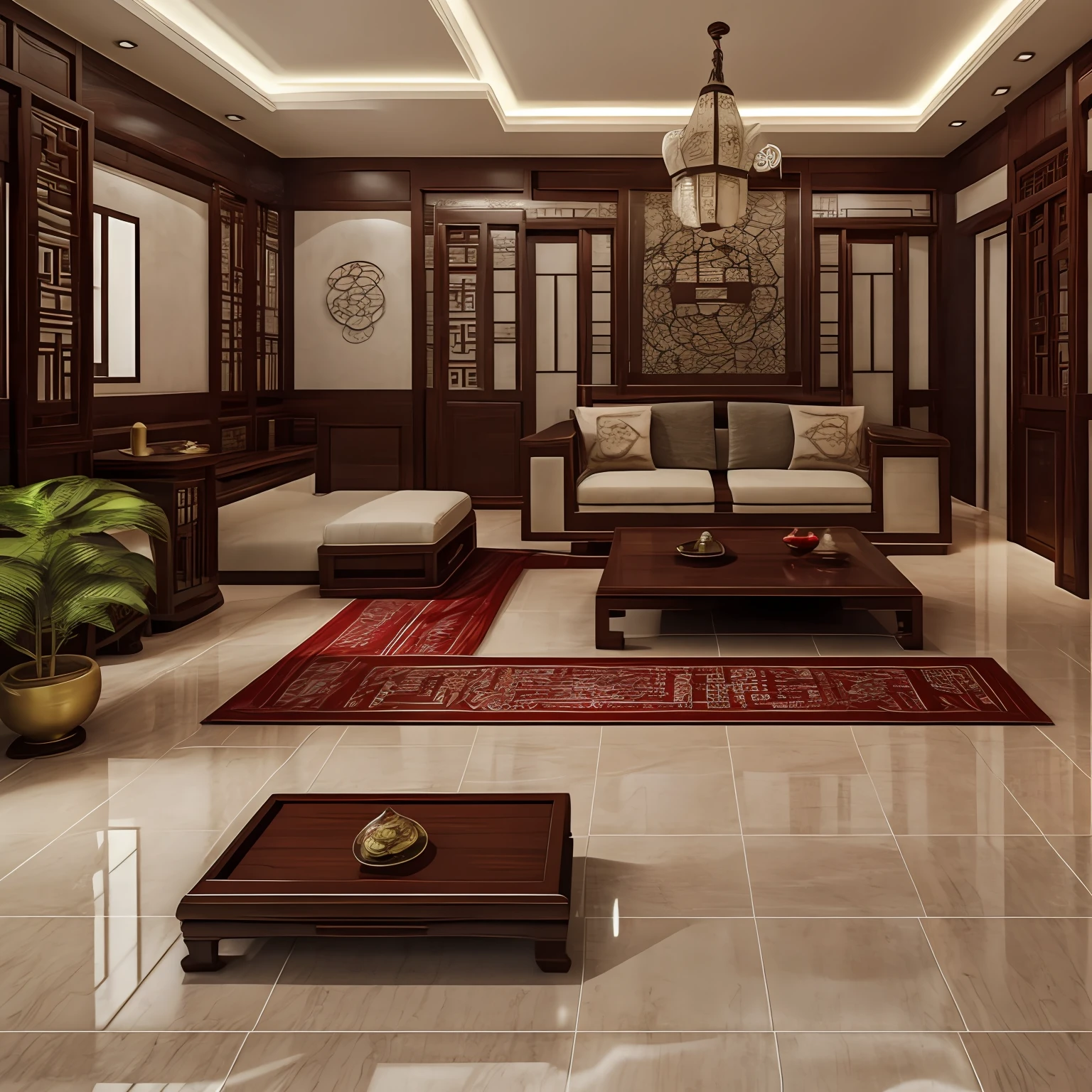 Interior renderings 3dmax Vray rendering Ultra HD movie lighting effects New Chinese style flat floor villa --auto