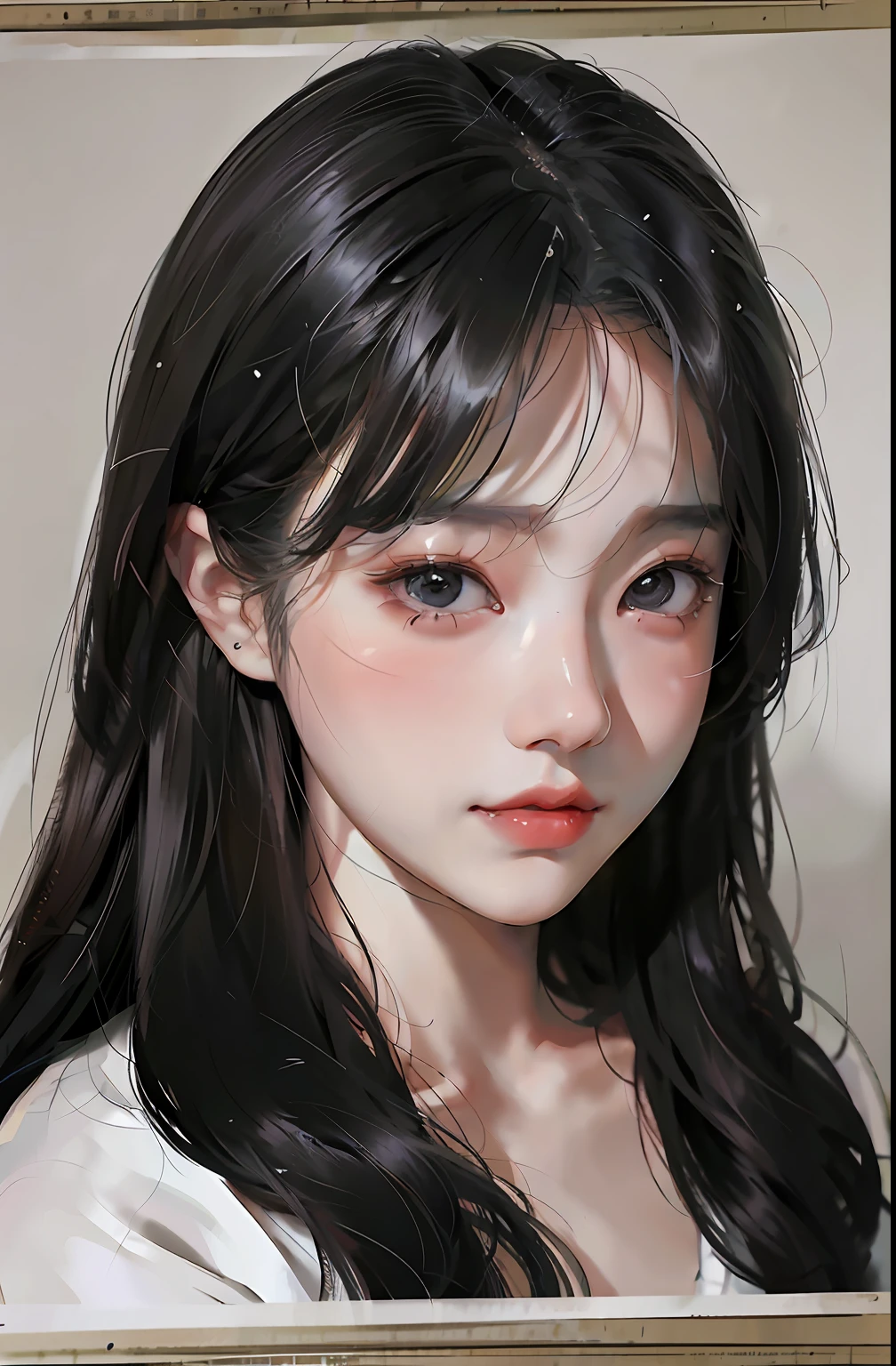 there is a woman with long hair and a white shirt, young lovely Korean faces, Shin Jinying, wan adorable korean face, jaeyeon nam, Cute natural anime face, girl cute-fine face, cute delicate face, hwang se - on, Korean symmetrical face, Kawaii realistic portrait, cute korean actress, young cute wan asian face, ulzzangs