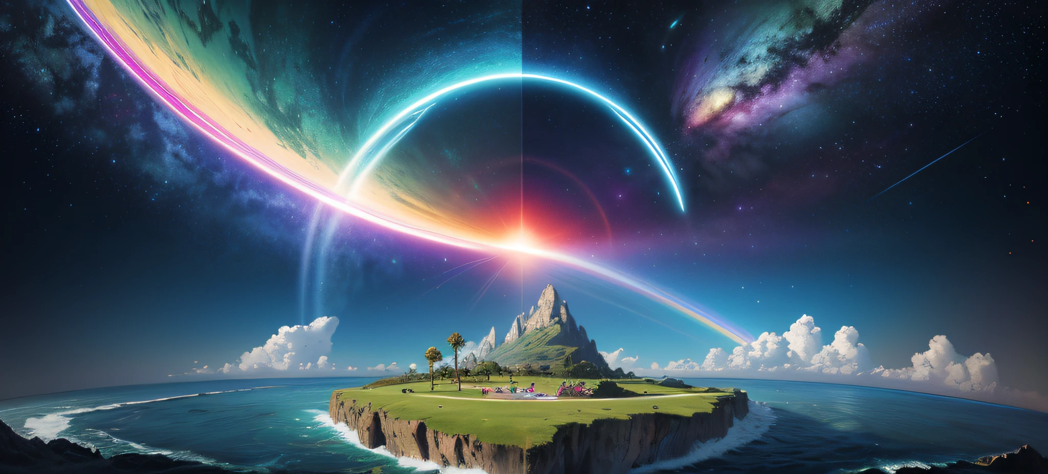 High Resolutions, Ultra Detailed, Creating an Image Using a Prism Effect, Designing an Image with a Fisheye Lens Effect, Capturing a Wide Field of View with a Distinctive Curved Perspective, Various Soldiers and Scientists Contemplate a Mega Dimensional Portal in the Gulf of Eden
