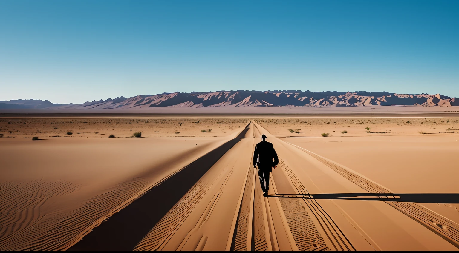 on the desert,Far away,There was a man in black walking --auto