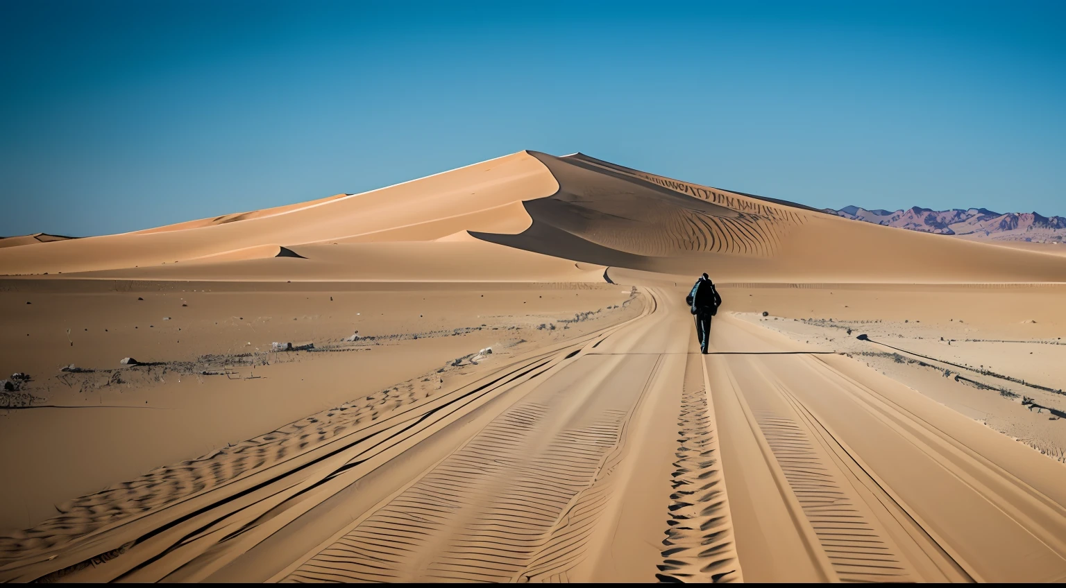 on the desert,Far away,There was a man in black walking --auto