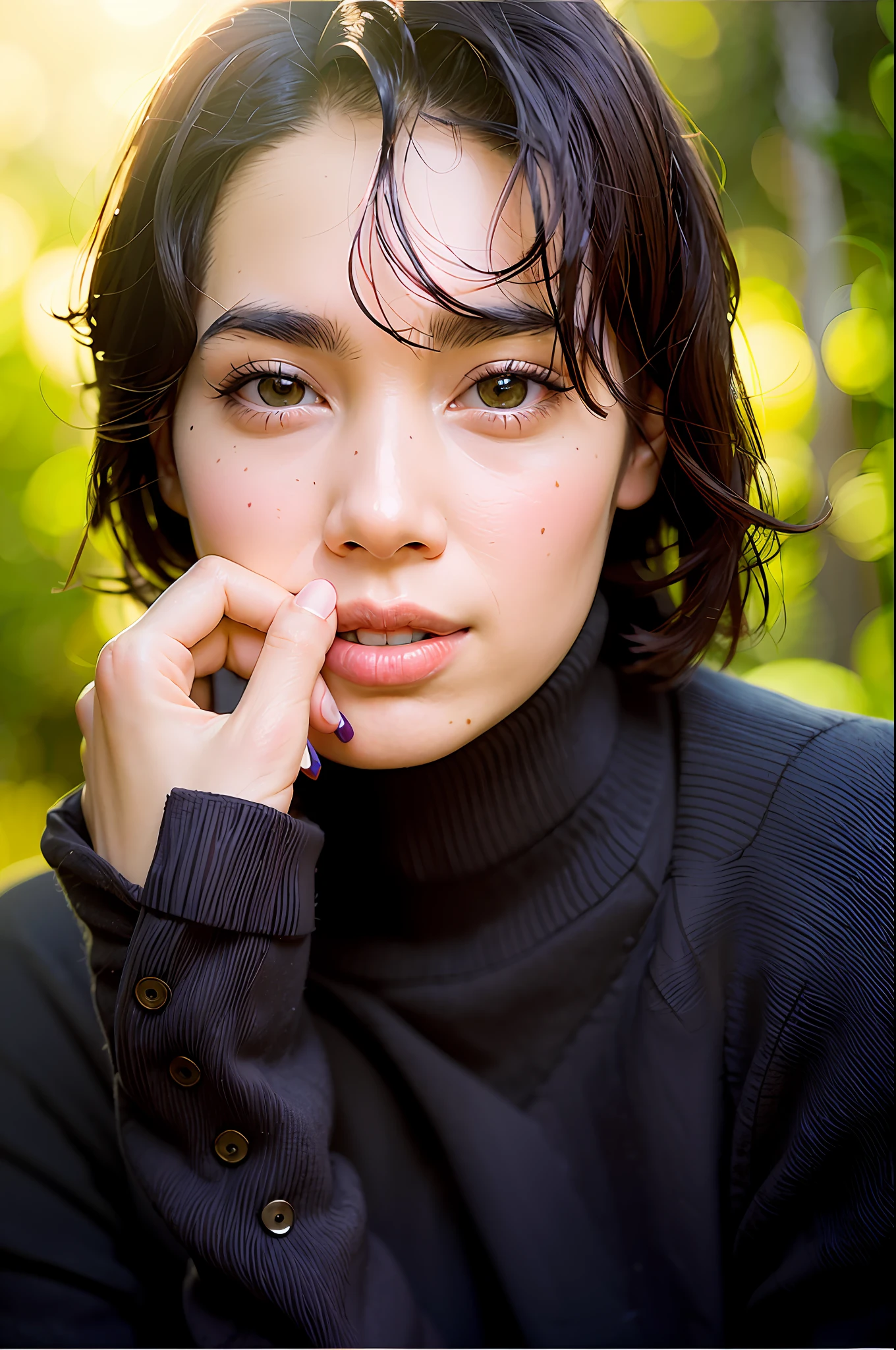 A BEAUTIFUL GIRL IN THE FOREST, leaves falling